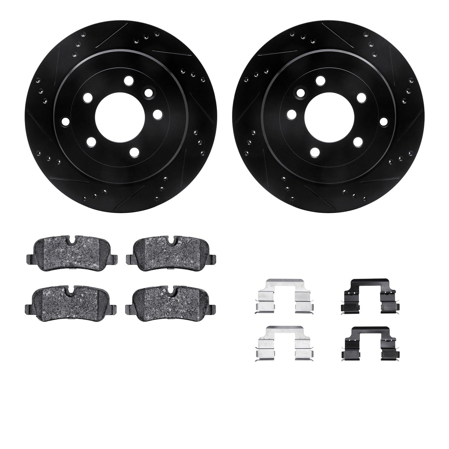 R1 Concepts Drilled and Slotted Black Disc Brake Rotor Set with Semi-Met Pads and Hardware WHYH1-11016