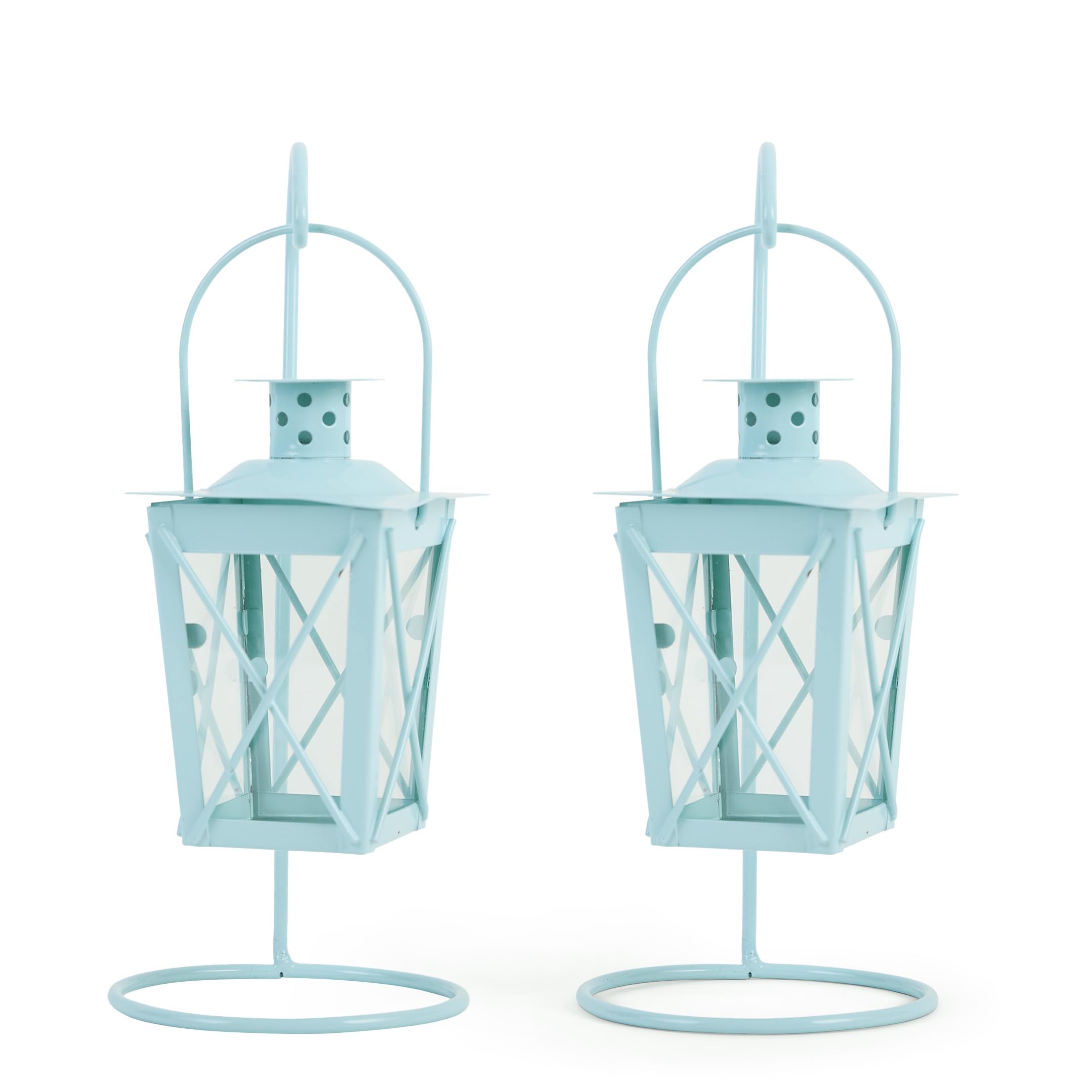 BABY BLUE HANGING RAILROAD LANTERN PAIR