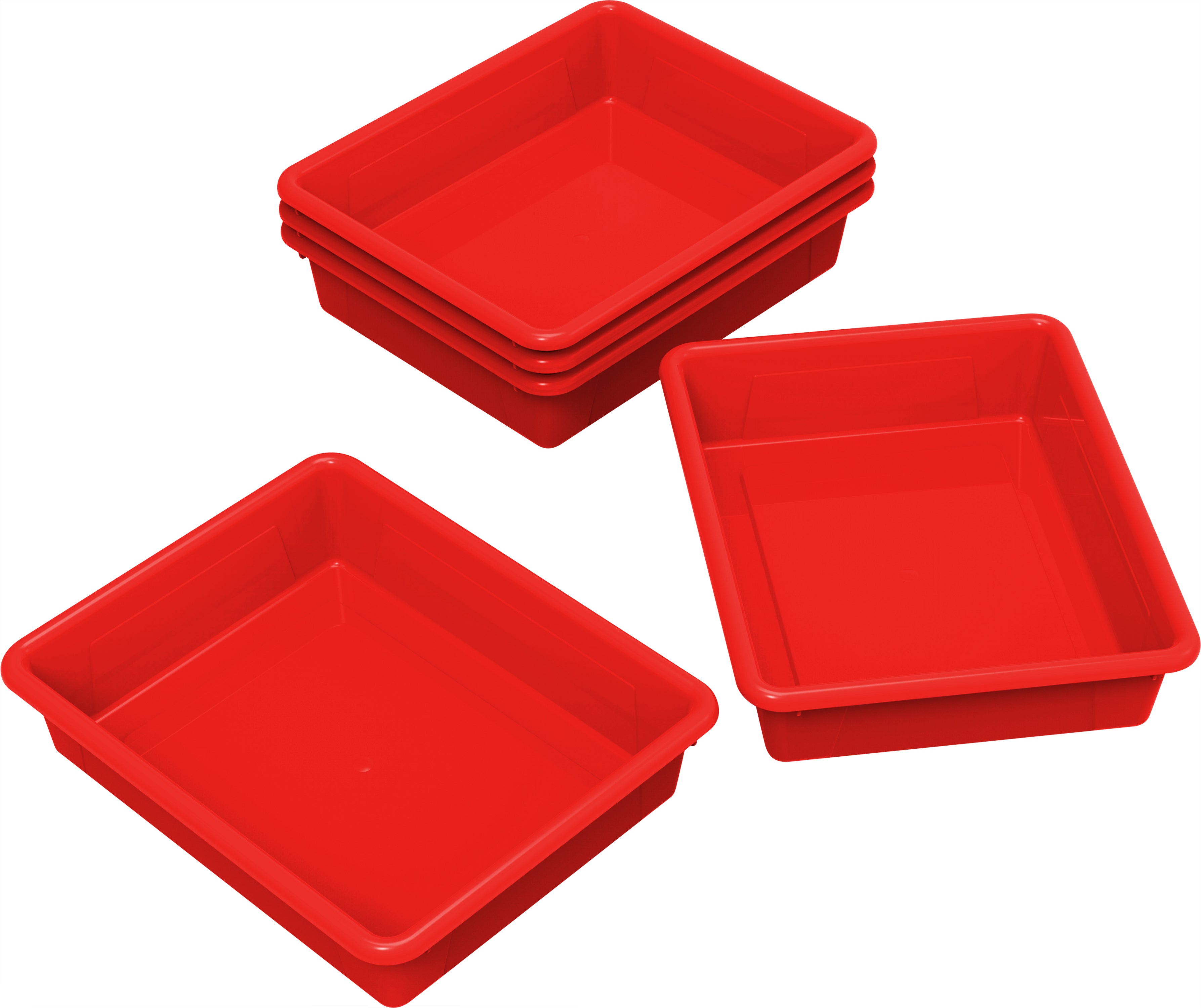 Storex Flat Storage Tray, Letter Size, 10 x 13 x 3 Inches, Red, 5-Pack