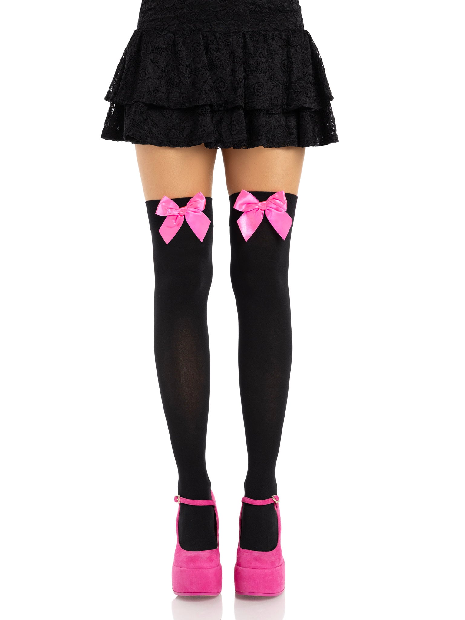 Nylon Over The Knee W/Bow O/S