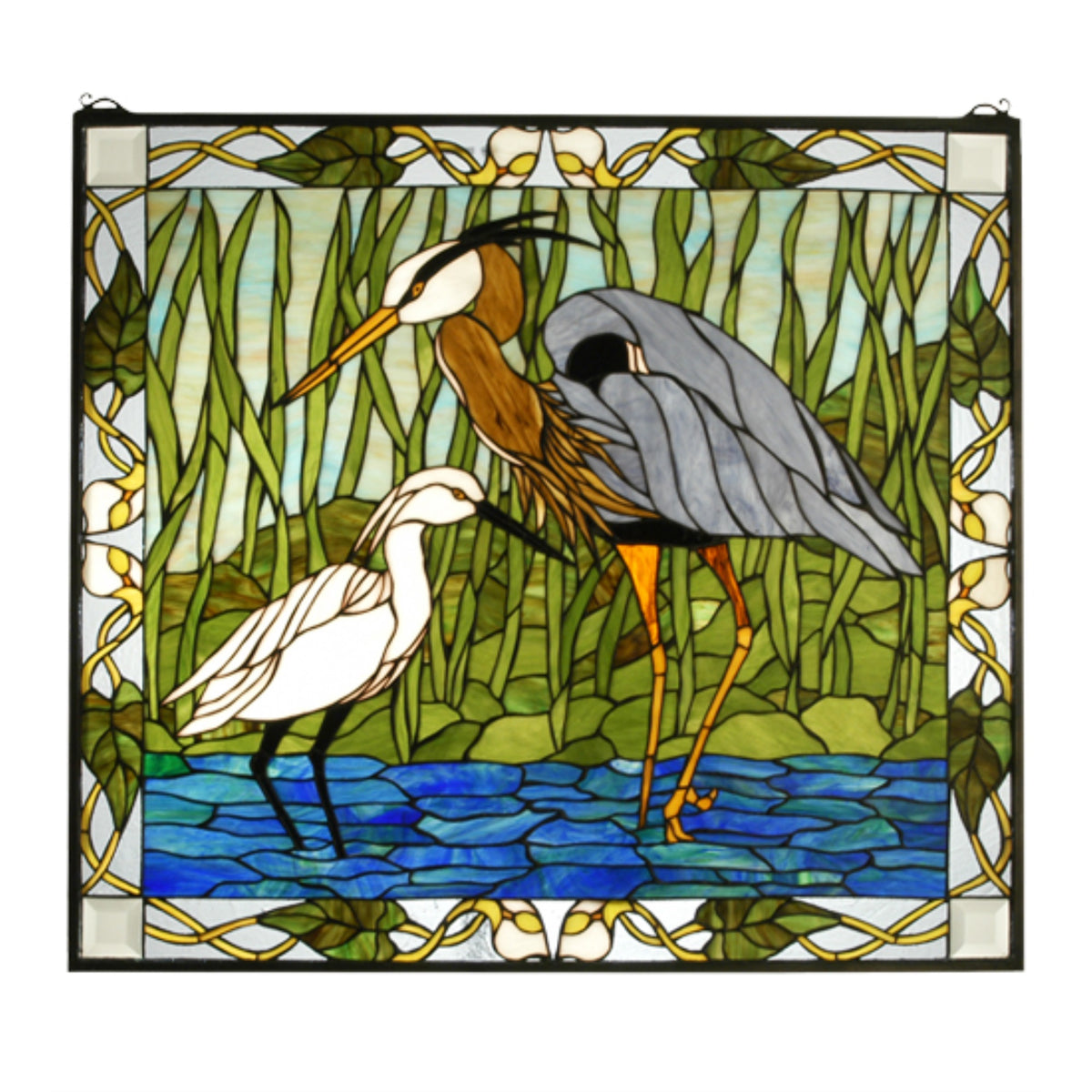 30'W X 27'H Blue Heron & Snowy Egret Stained Glass Window