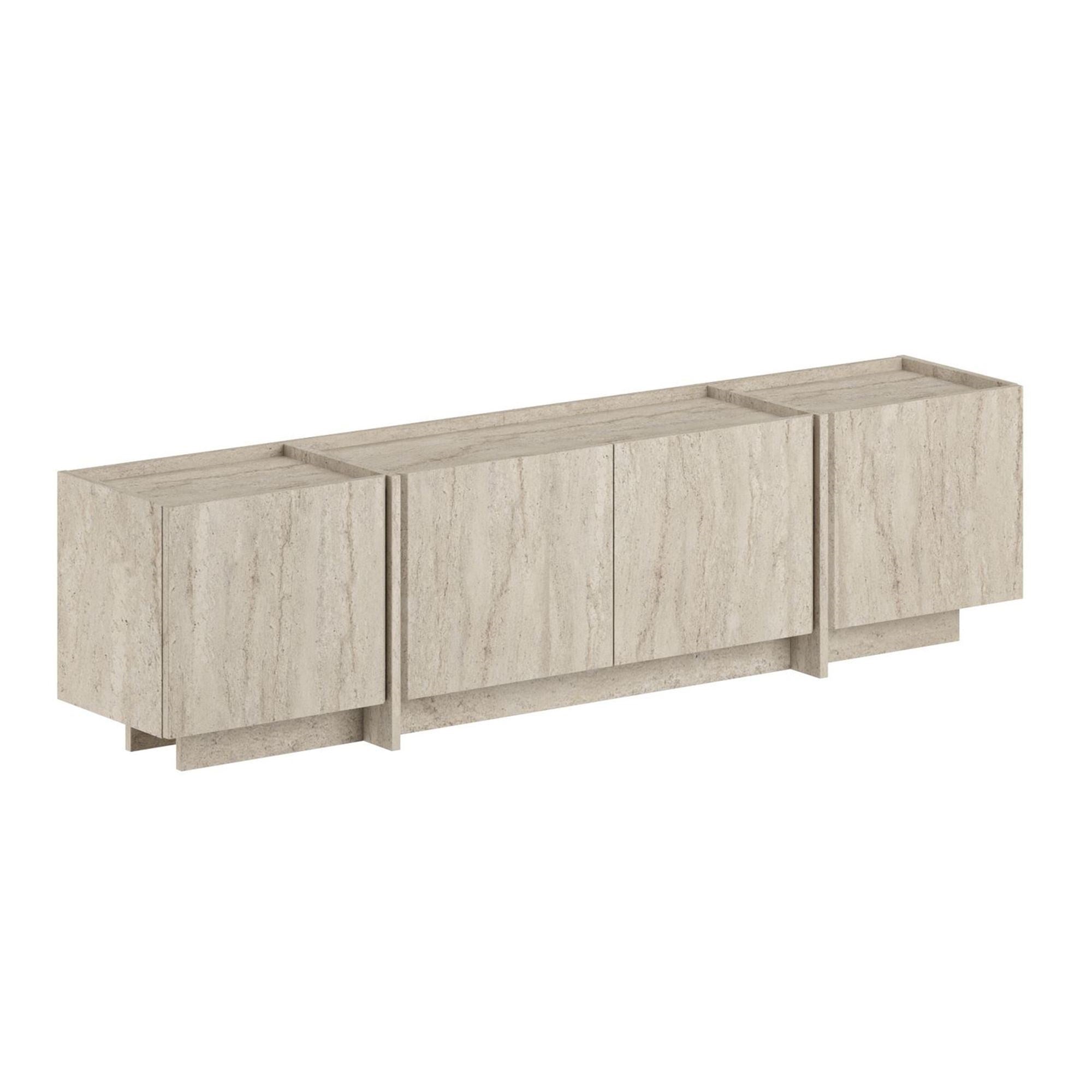 Modern TV Stand, Travertine Color, 180 x 46 x 35 cm | 100% Melamine Coated Particle Board, 18 mm Thick | Soft-Close Hinges, Handle-Free Design, Cable Management