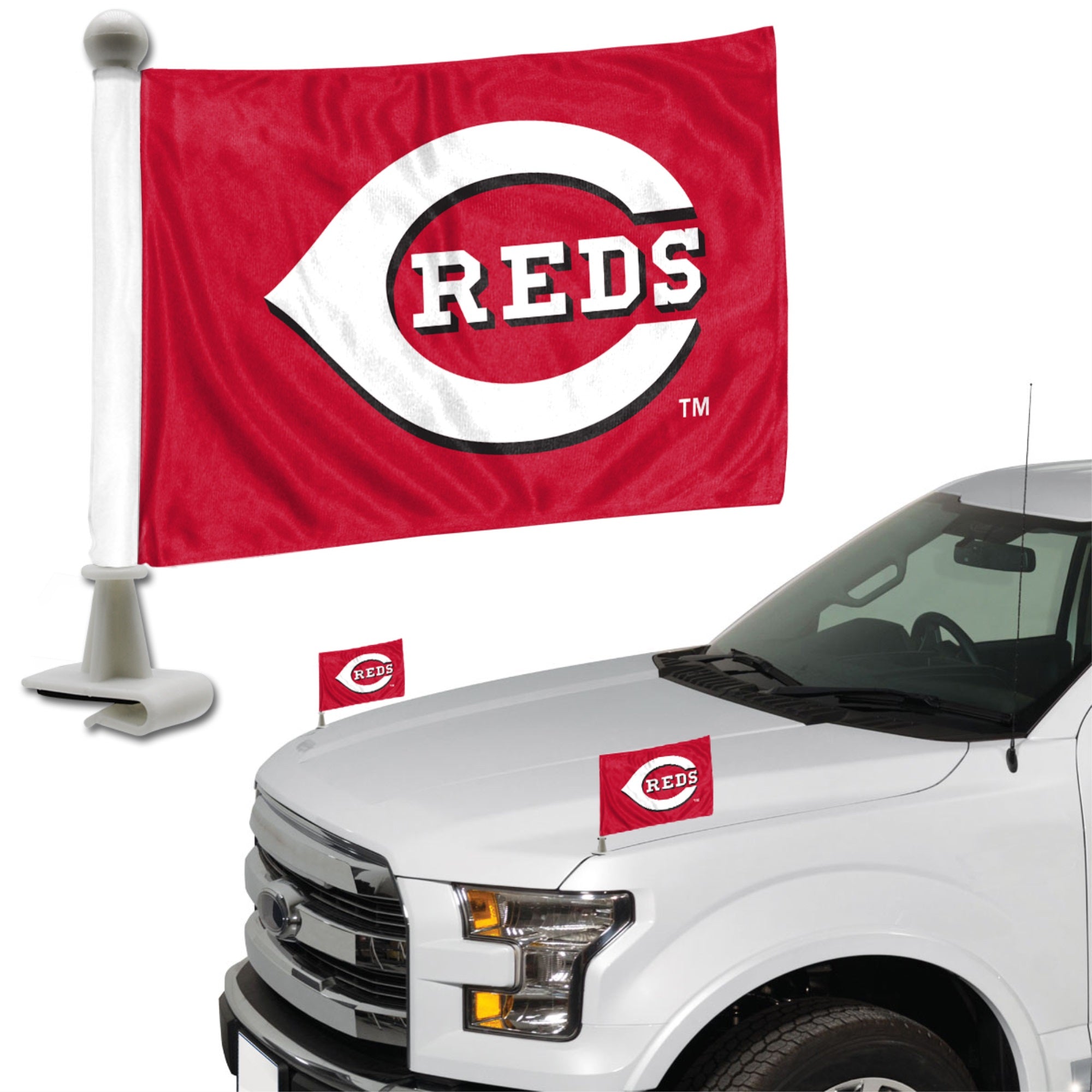 Cincinnati Reds Ambassador Car Flags - 2 Pack Mini Auto Flags, 4In X 6In.