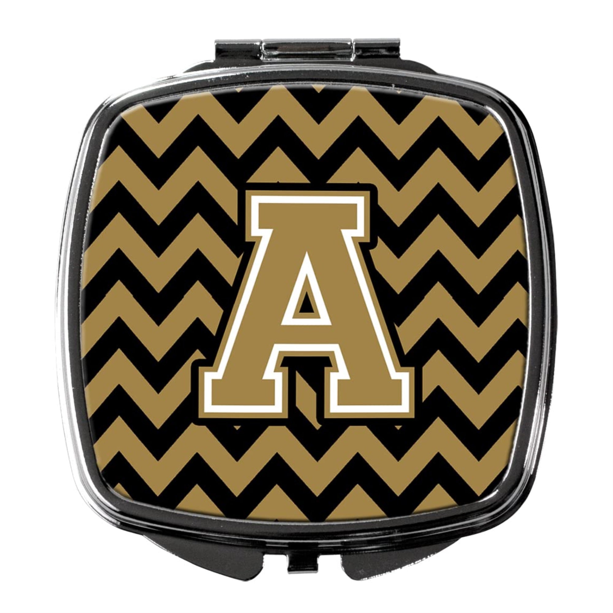 Carolines Treasures CJ1050-ASCM Letter A Chevron Black and Gold Compact Mirror Decorative Travel Makeup Mirror for Women Girls Gifts Pocket Makeup Mirror Folding Handheld