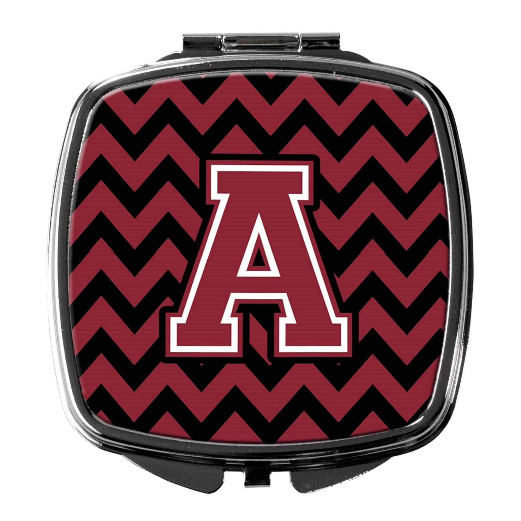 Carolines Treasures CJ1052-ASCM Letter A Chevron Garnet and Black Compact Mirror Decorative Travel Makeup Mirror for Women Girls Gifts Pocket Makeup Mirror Folding Handheld