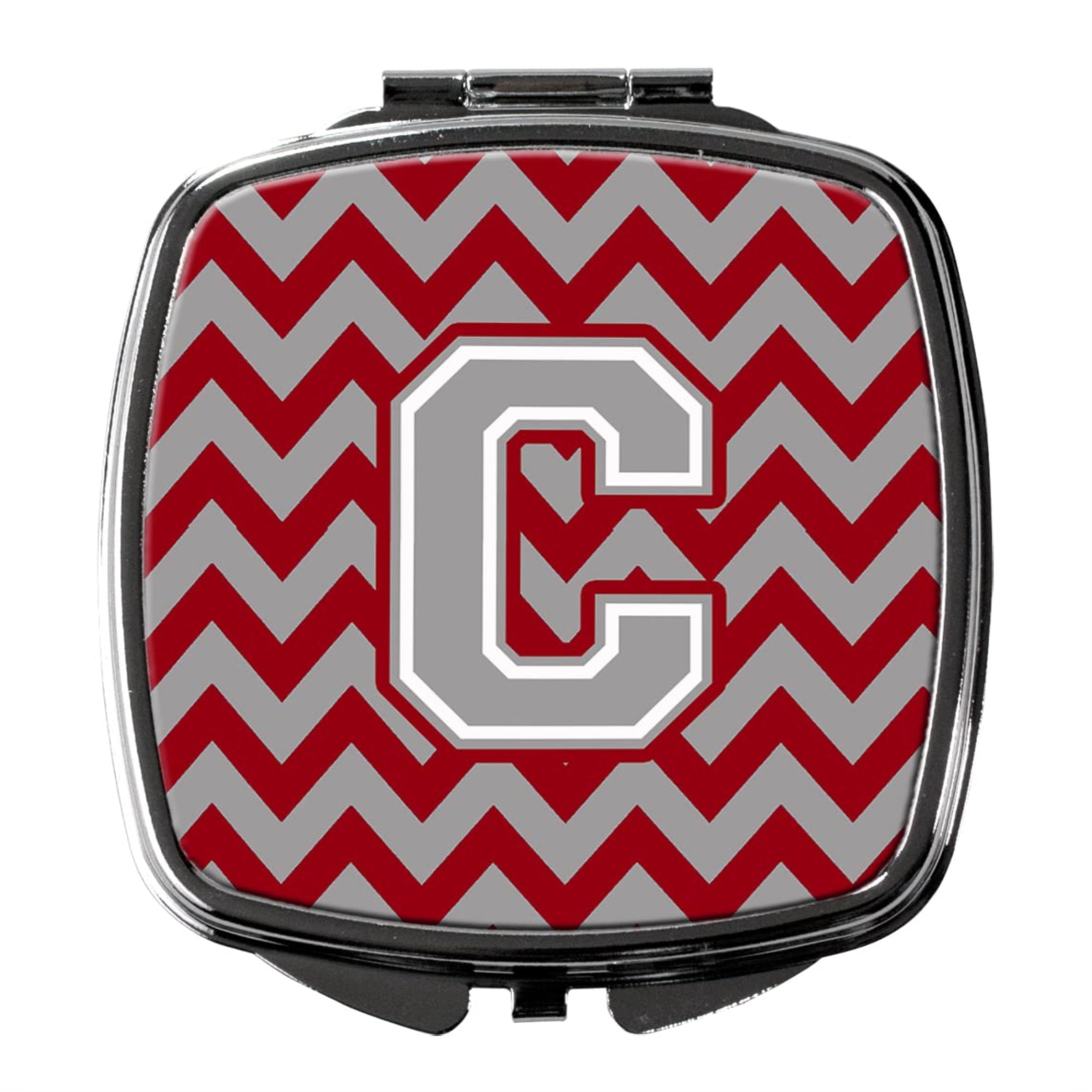 Carolines Treasures CJ1043-CSCM Letter C Chevron Crimson and Grey Compact Mirror Decorative Travel Makeup Mirror for Women Girls Gifts Pocket Makeup Mirror Folding Handheld