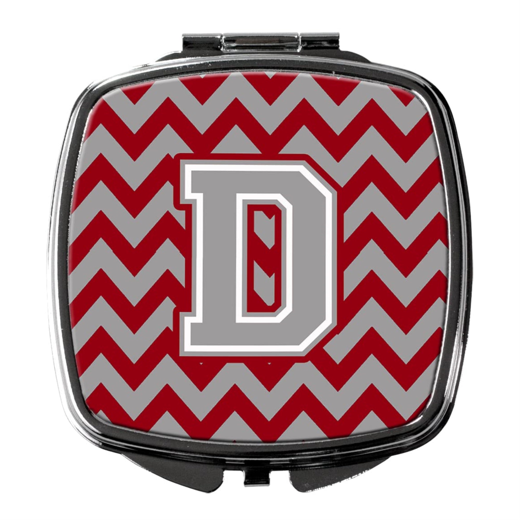 Carolines Treasures CJ1043-DSCM Letter D Chevron Crimson and Grey Compact Mirror Decorative Travel Makeup Mirror for Women Girls Gifts Pocket Makeup Mirror Folding Handheld