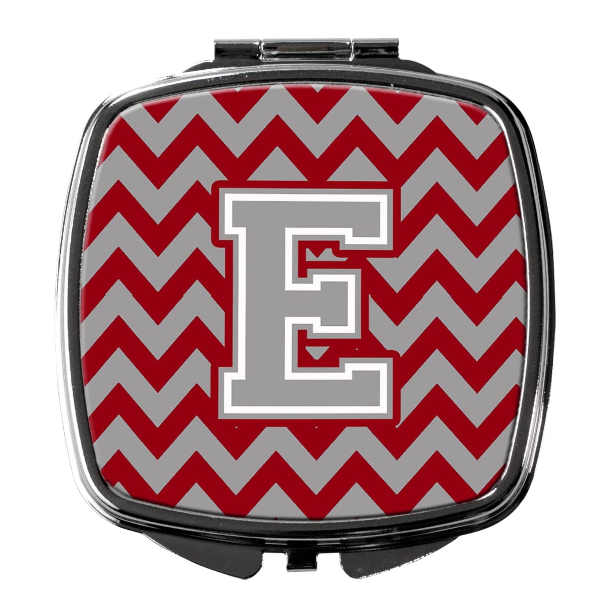Carolines Treasures CJ1043-ESCM Letter E Chevron Crimson and Grey Compact Mirror Decorative Travel Makeup Mirror for Women Girls Gifts Pocket Makeup Mirror Folding Handheld