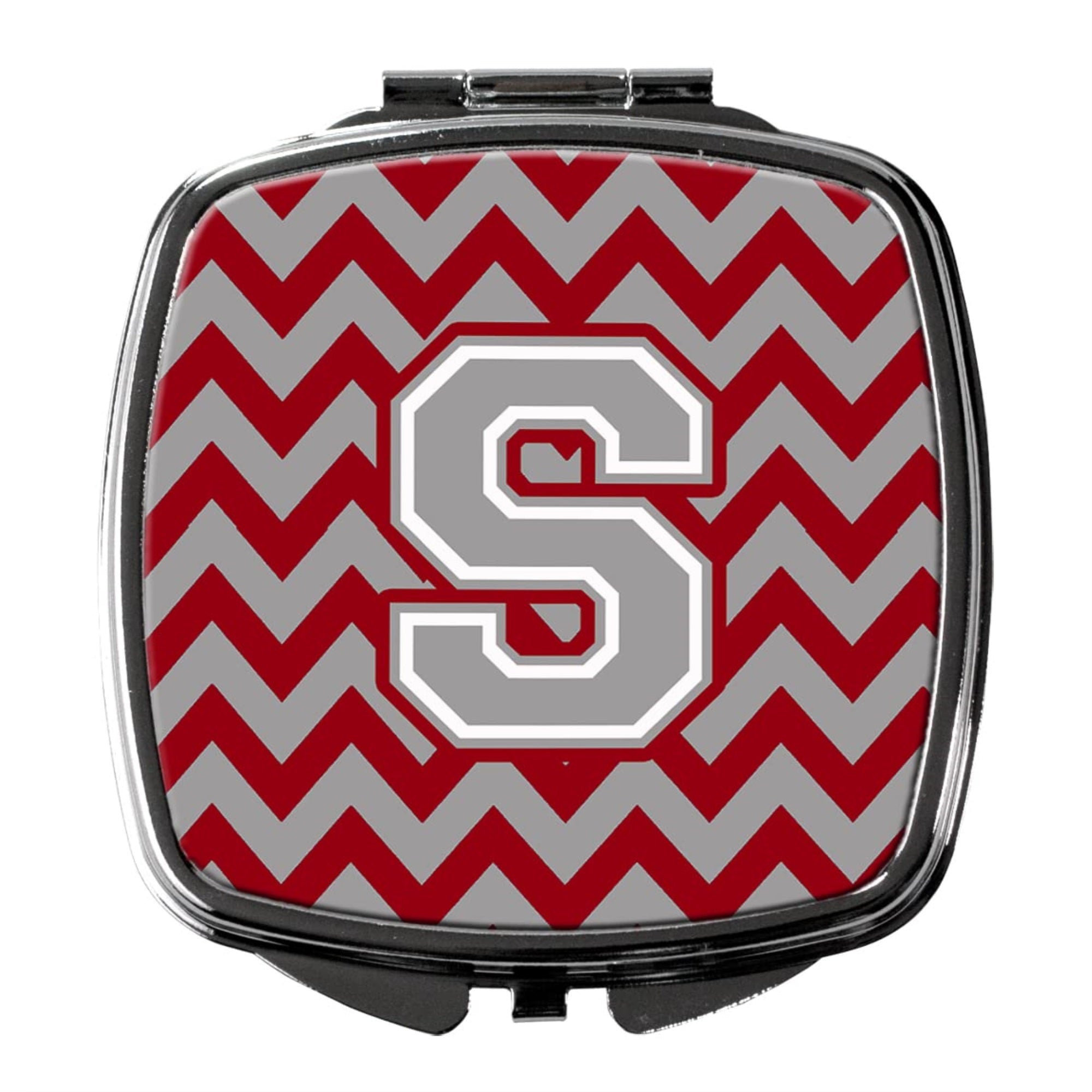 Carolines Treasures CJ1043-SSCM Letter S Chevron Crimson and Grey Compact Mirror Decorative Travel Makeup Mirror for Women Girls Gifts Pocket Makeup Mirror Folding Handheld