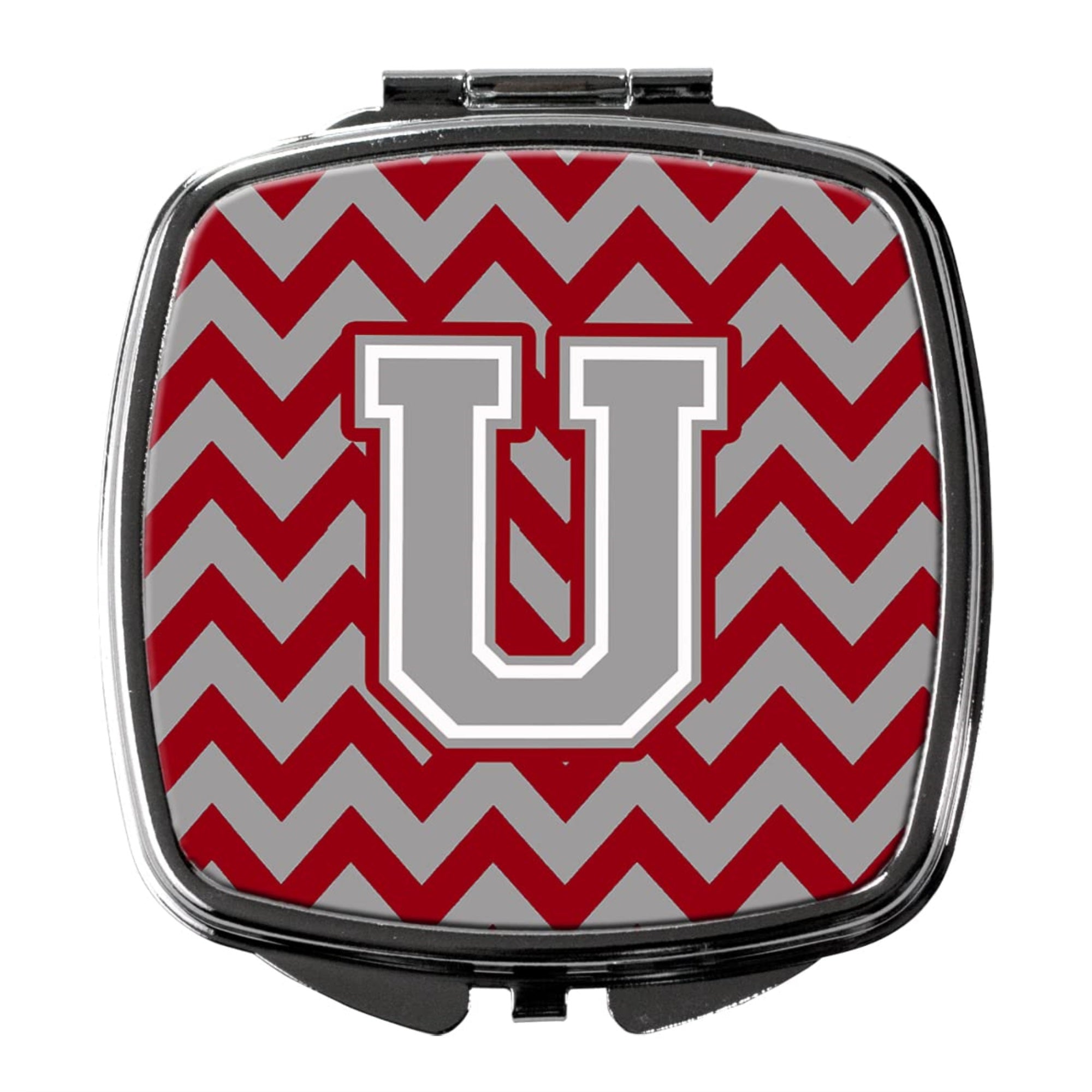 Carolines Treasures CJ1043-USCM Letter U Chevron Crimson and Grey Compact Mirror Decorative Travel Makeup Mirror for Women Girls Gifts Pocket Makeup Mirror Folding Handheld