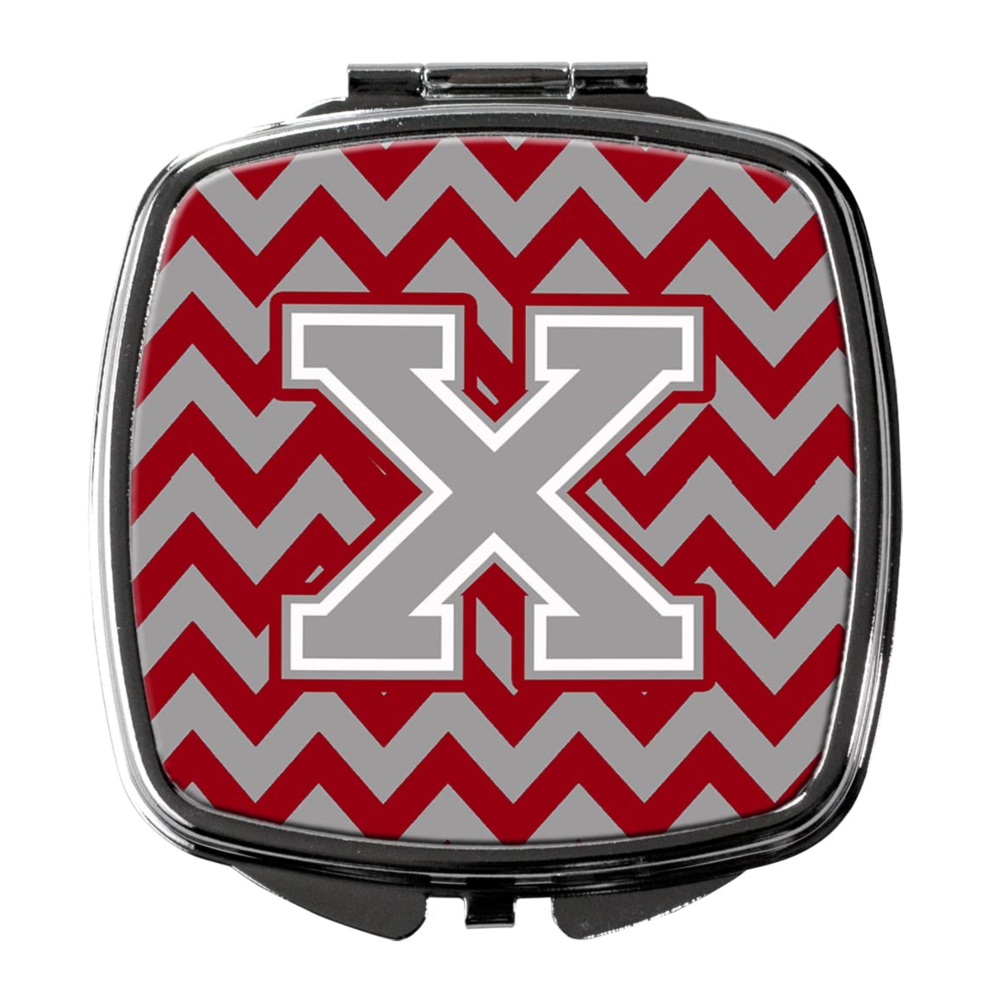 Carolines Treasures CJ1043-XSCM Letter X Chevron Crimson and Grey Compact Mirror Decorative Travel Makeup Mirror for Women Girls Gifts Pocket Makeup Mirror Folding Handheld