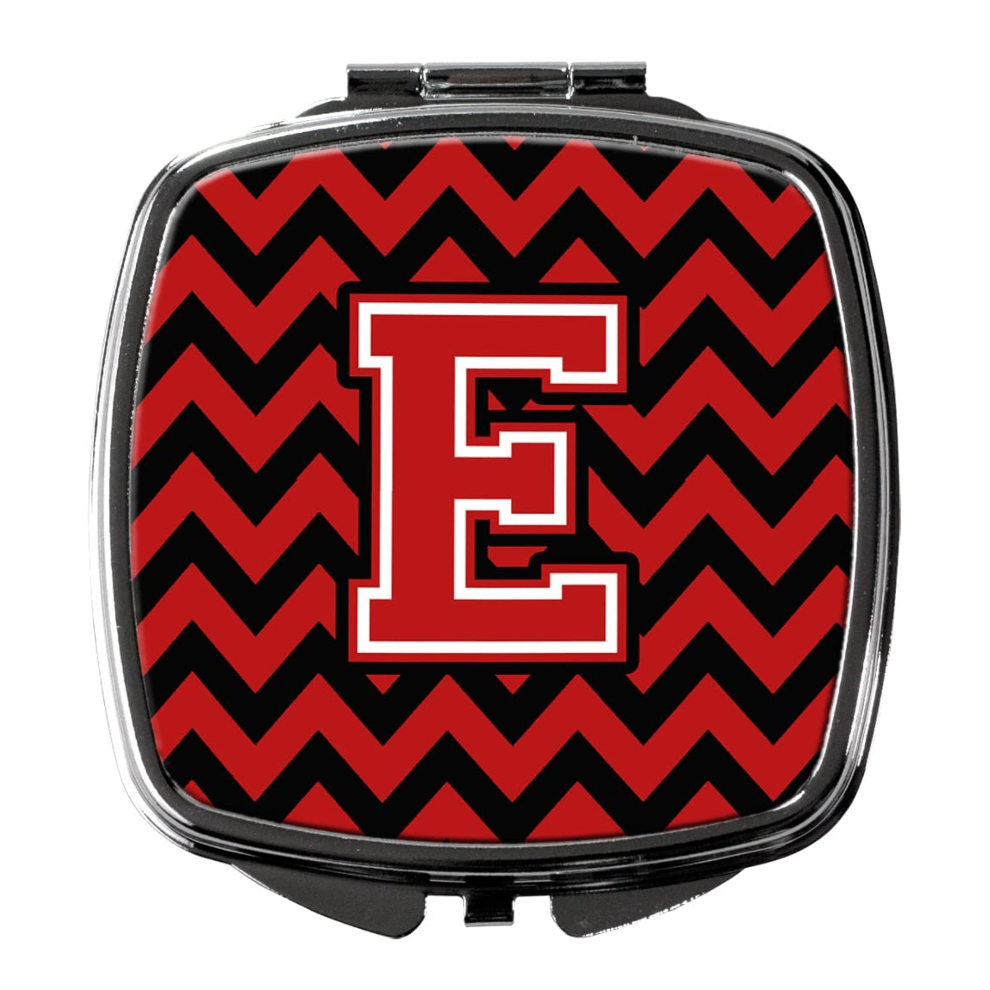 Carolines Treasures CJ1047-ESCM Letter E Chevron Black and Red Compact Mirror Decorative Travel Makeup Mirror for Women Girls Gifts Pocket Makeup Mirror Folding Handheld