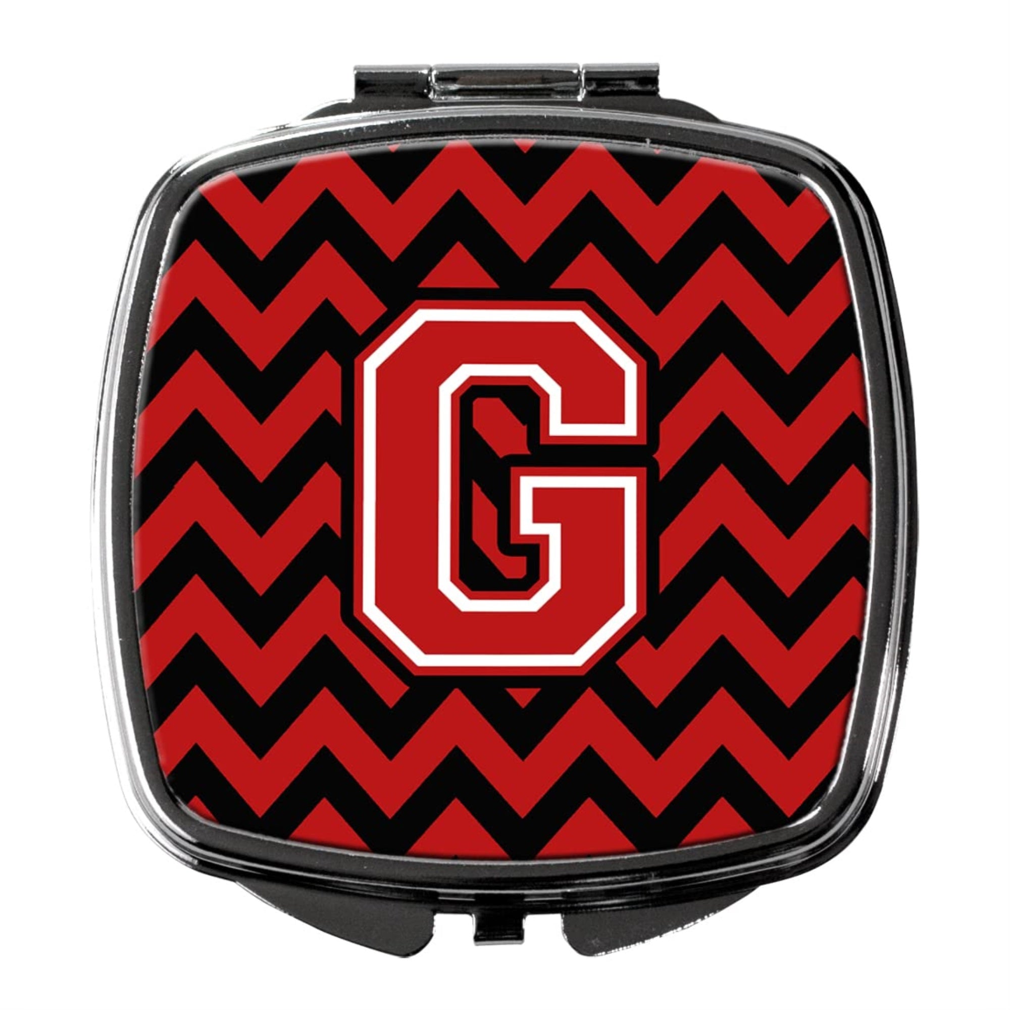 Carolines Treasures CJ1047-GSCM Letter G Chevron Black and Red Compact Mirror Decorative Travel Makeup Mirror for Women Girls Gifts Pocket Makeup Mirror Folding Handheld
