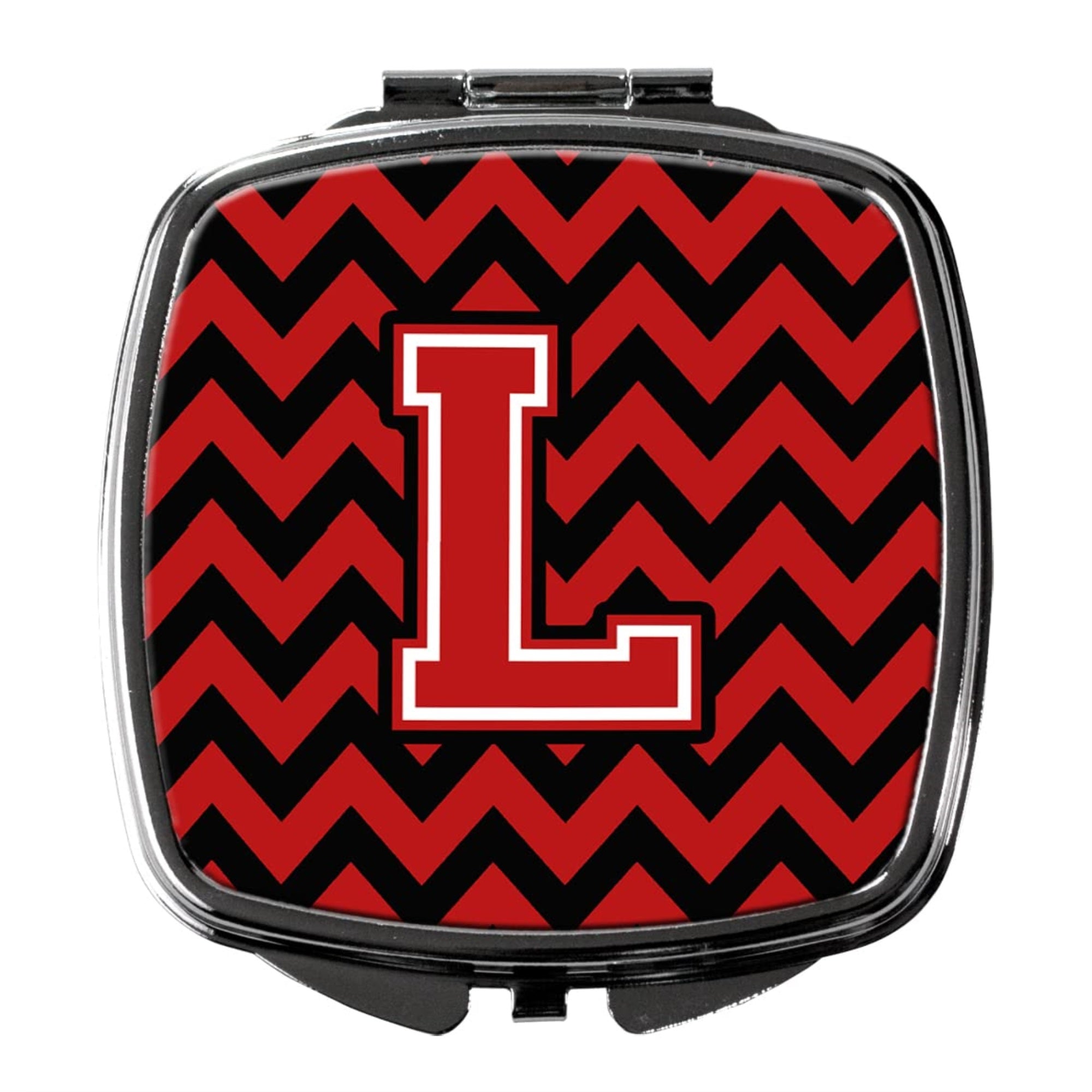 Carolines Treasures CJ1047-LSCM Letter L Chevron Black and Red Compact Mirror Decorative Travel Makeup Mirror for Women Girls Gifts Pocket Makeup Mirror Folding Handheld