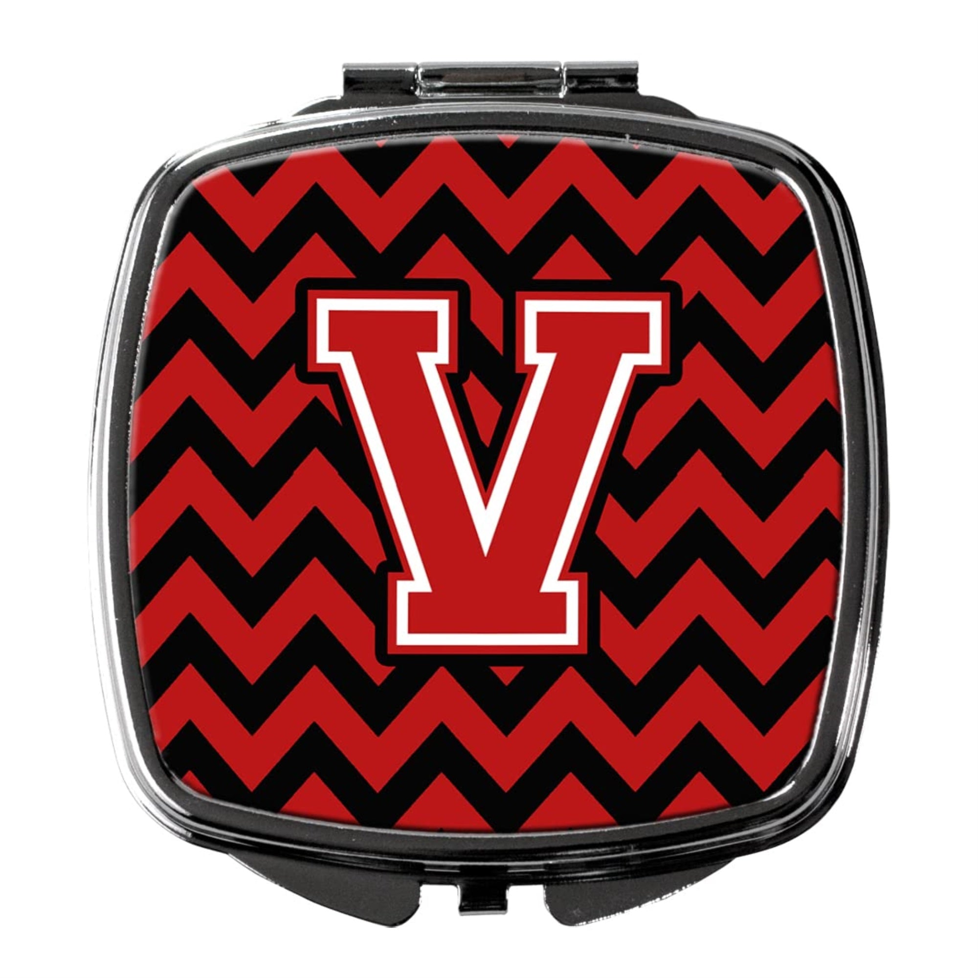 Carolines Treasures CJ1047-VSCM Letter V Chevron Black and Red Compact Mirror Decorative Travel Makeup Mirror for Women Girls Gifts Pocket Makeup Mirror Folding Handheld