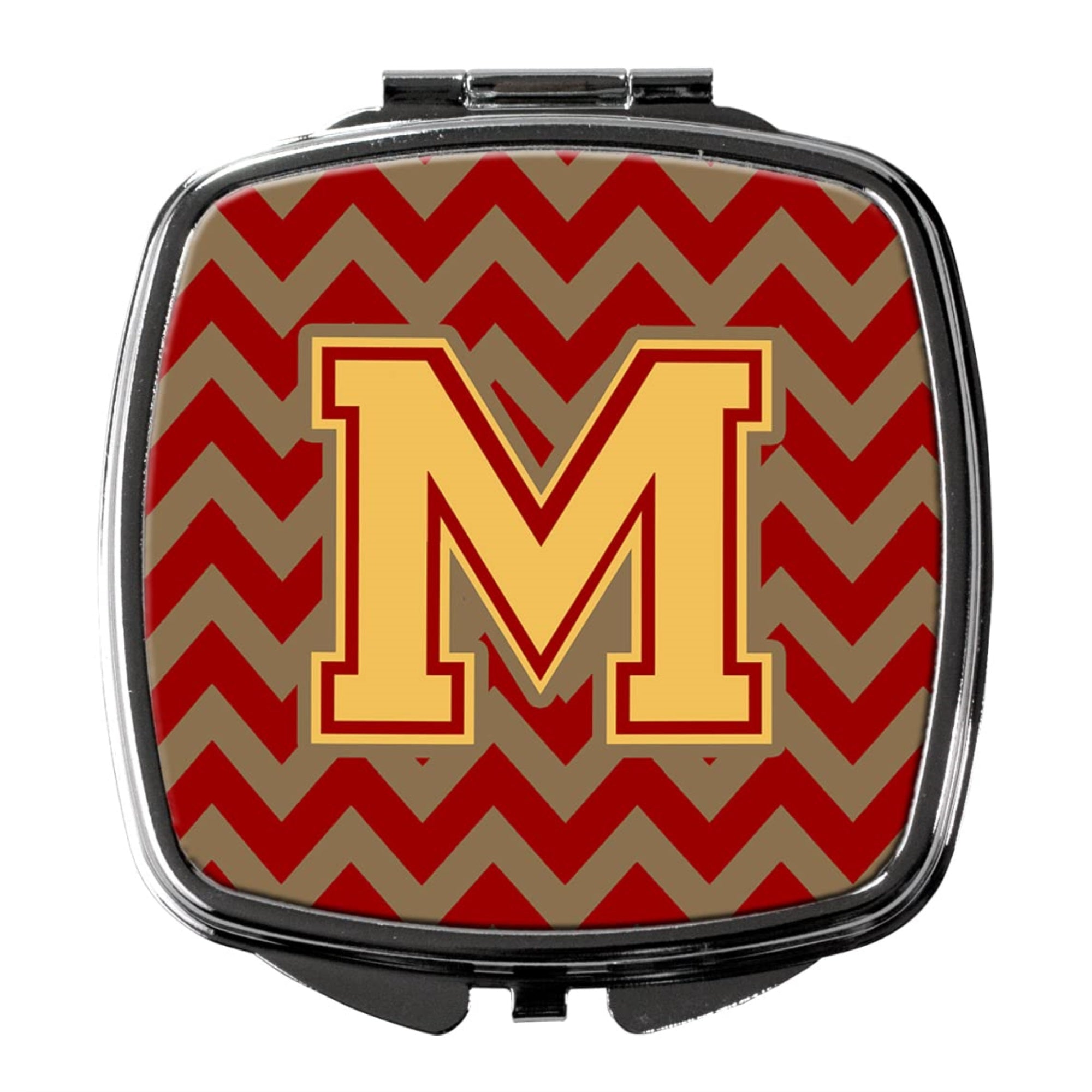 Carolines Treasures CJ1048-MSCM Letter M Chevron Garnet and Gold Compact Mirror Decorative Travel Makeup Mirror for Women Girls Gifts Pocket Makeup Mirror Folding Handheld