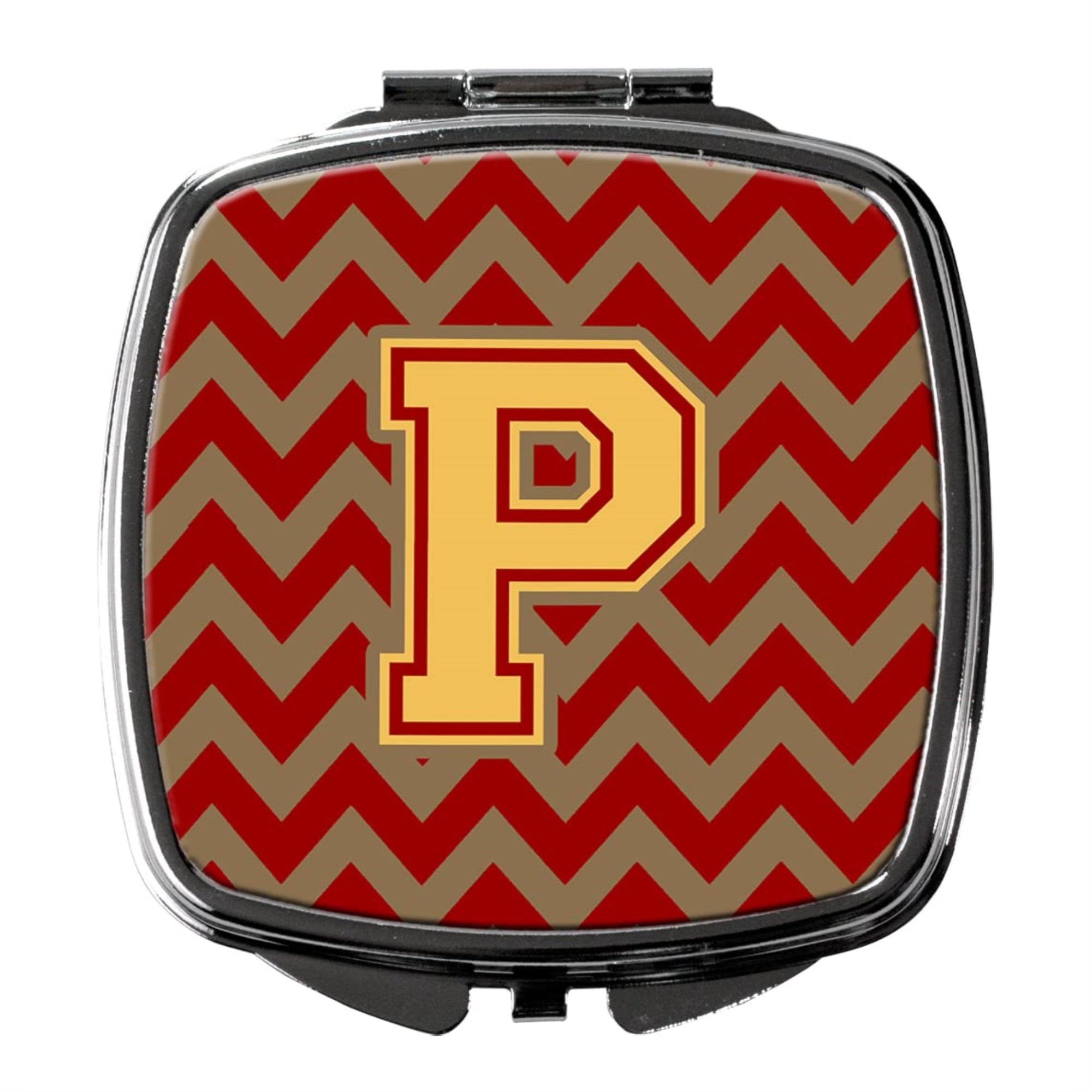 Carolines Treasures CJ1048-PSCM Letter P Chevron Garnet and Gold Compact Mirror Decorative Travel Makeup Mirror for Women Girls Gifts Pocket Makeup Mirror Folding Handheld