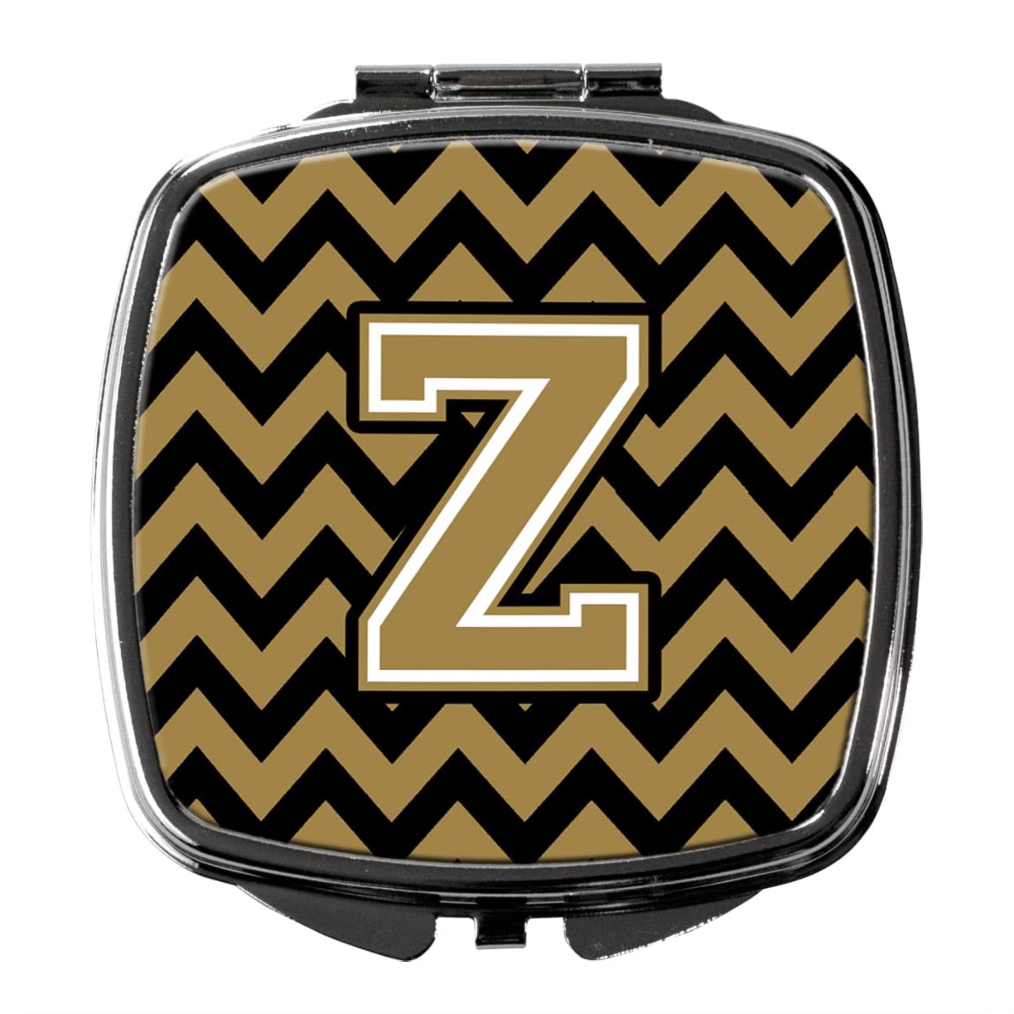 Carolines Treasures CJ1050-ZSCM Letter Z Chevron Black and Gold Compact Mirror Decorative Travel Makeup Mirror for Women Girls Gifts Pocket Makeup Mirror Folding Handheld
