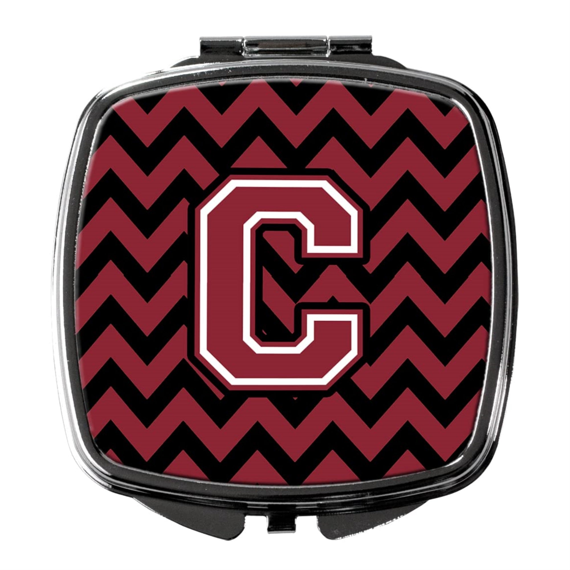 Carolines Treasures CJ1052-CSCM Letter C Chevron Garnet and Black Compact Mirror Decorative Travel Makeup Mirror for Women Girls Gifts Pocket Makeup Mirror Folding Handheld