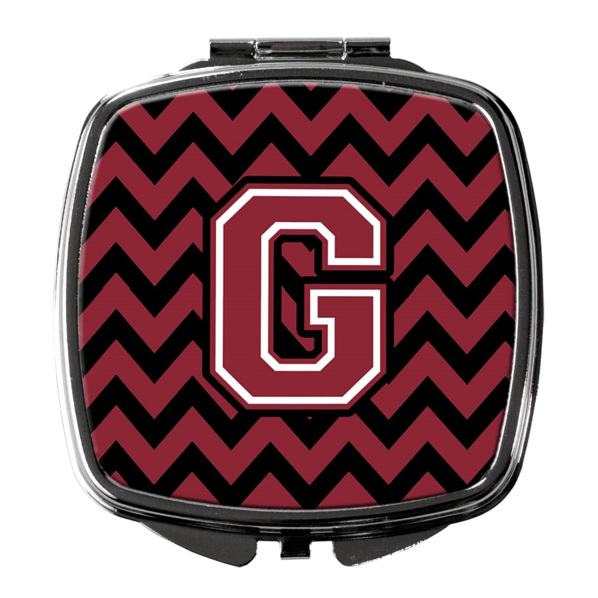 Carolines Treasures CJ1052-GSCM Letter G Chevron Garnet and Black Compact Mirror Decorative Travel Makeup Mirror for Women Girls Gifts Pocket Makeup Mirror Folding Handheld