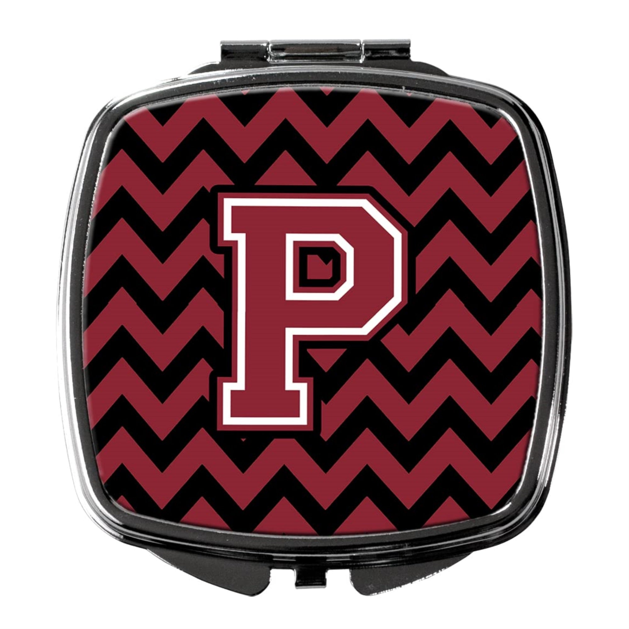 Carolines Treasures CJ1052-PSCM Letter P Chevron Garnet and Black Compact Mirror Decorative Travel Makeup Mirror for Women Girls Gifts Pocket Makeup Mirror Folding Handheld