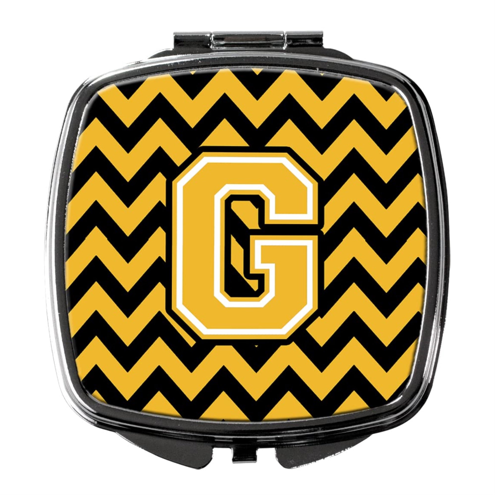 Carolines Treasures CJ1053-GSCM Letter G Chevron Black and Gold Compact Mirror Decorative Travel Makeup Mirror for Women Girls Gifts Pocket Makeup Mirror Folding Handheld