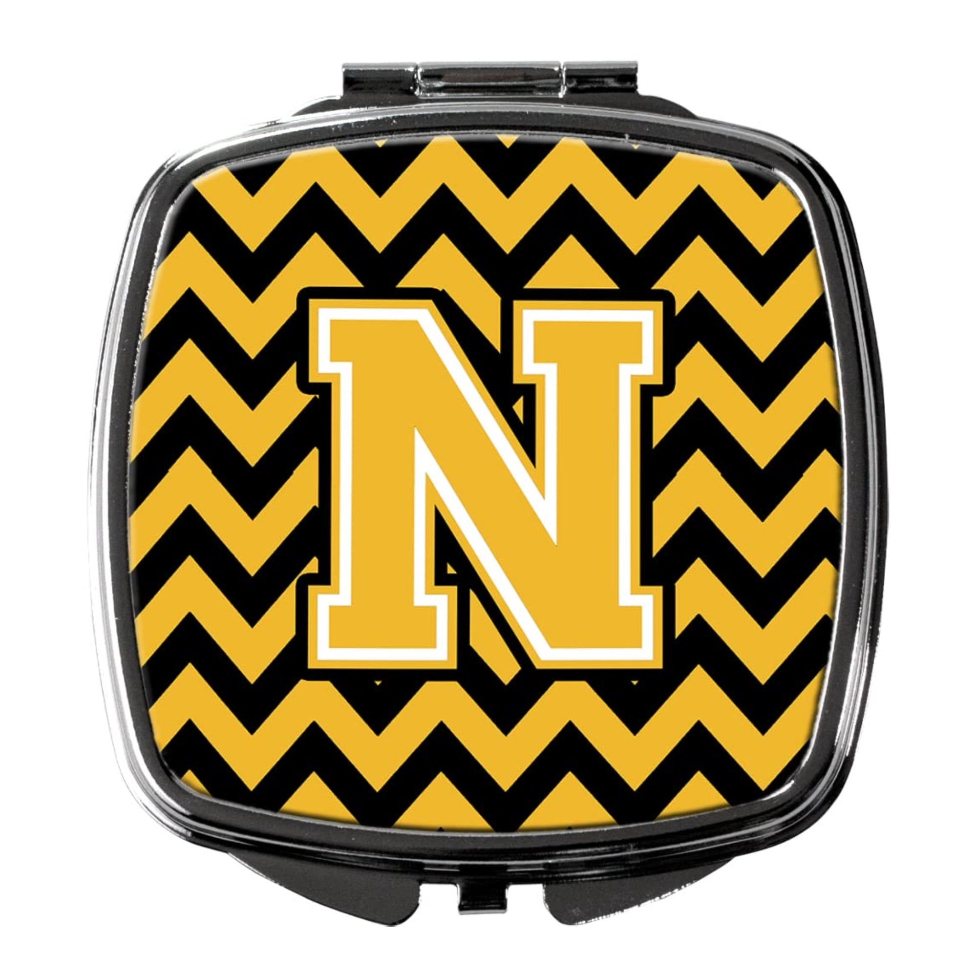 Carolines Treasures CJ1053-NSCM Letter N Chevron Black and Gold Compact Mirror Decorative Travel Makeup Mirror for Women Girls Gifts Pocket Makeup Mirror Folding Handheld