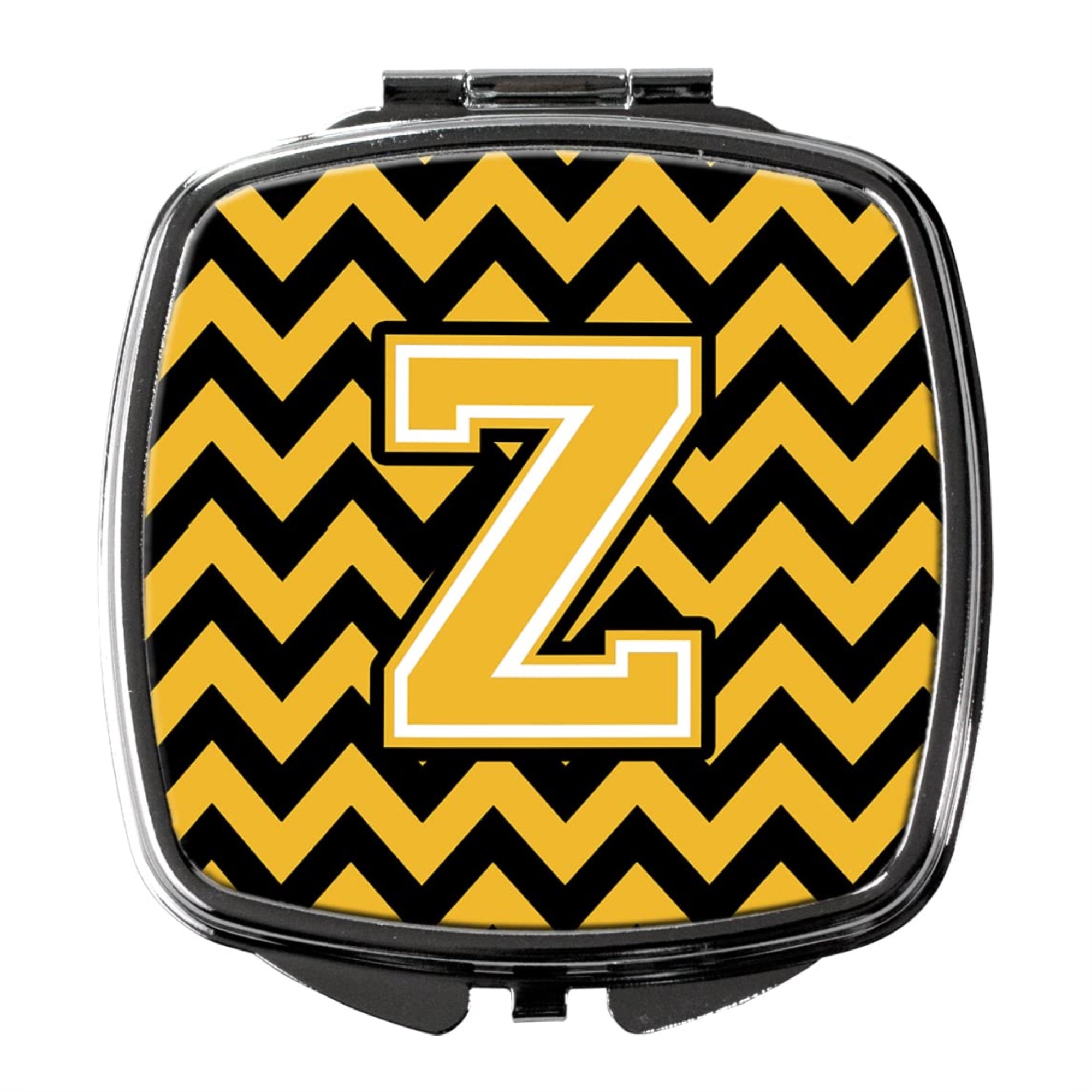 Carolines Treasures CJ1053-ZSCM Letter Z Chevron Black and Gold Compact Mirror Decorative Travel Makeup Mirror for Women Girls Gifts Pocket Makeup Mirror Folding Handheld