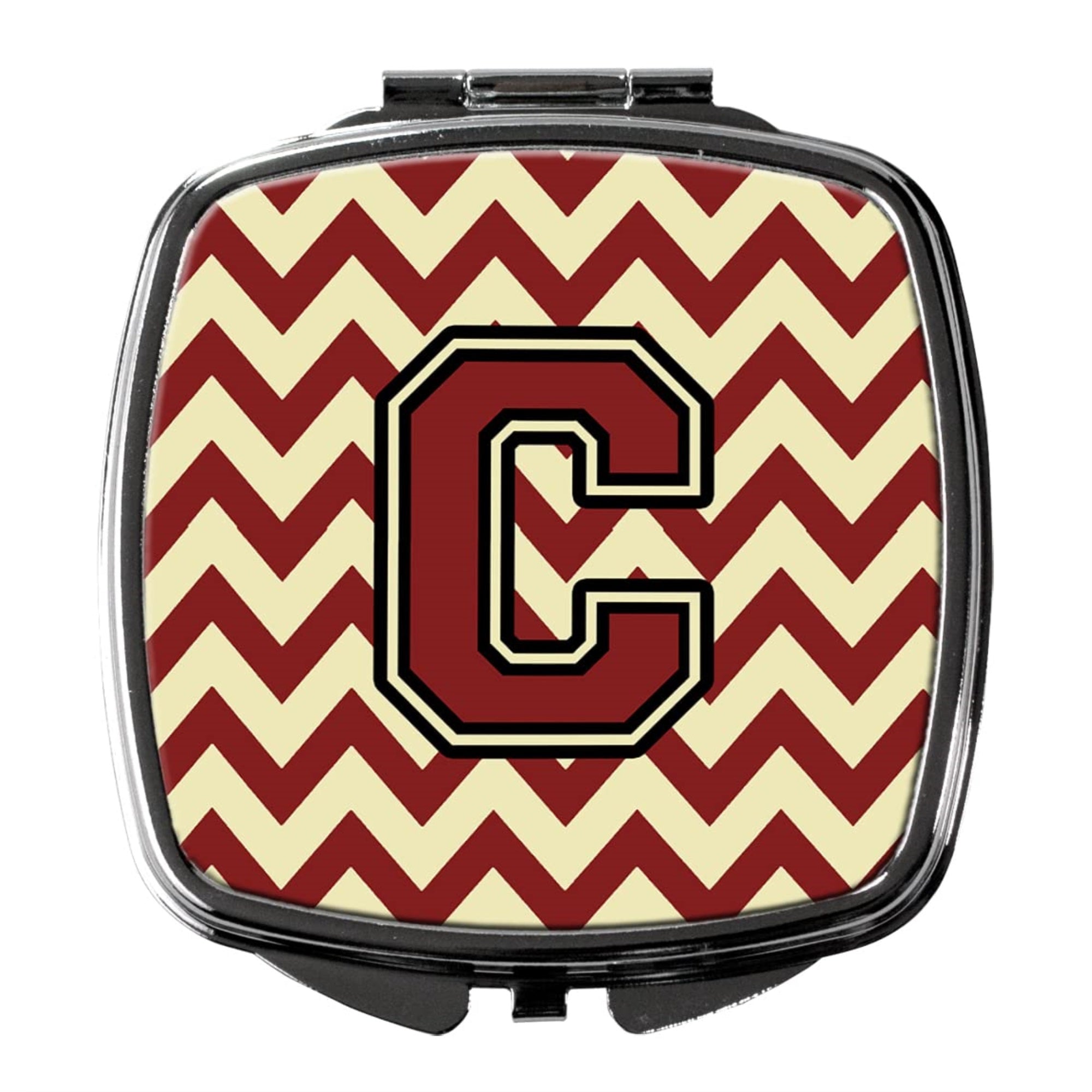Carolines Treasures CJ1061-CSCM Letter C Chevron Maroon and Gold Compact Mirror Decorative Travel Makeup Mirror for Women Girls Gifts Pocket Makeup Mirror Folding Handheld
