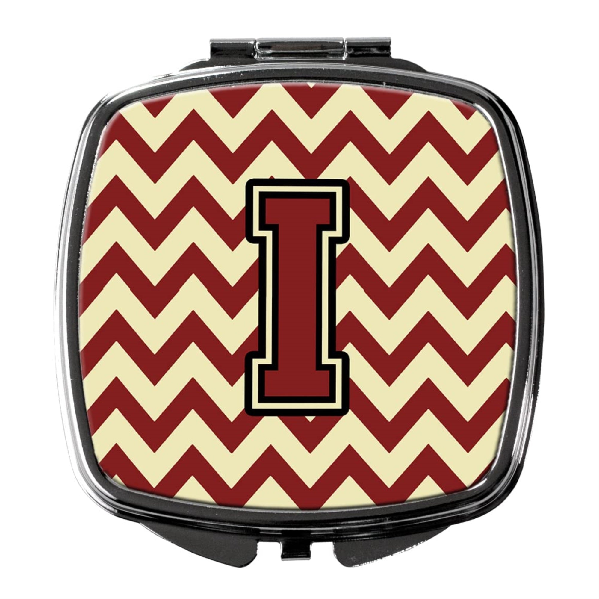 Carolines Treasures CJ1061-ISCM Letter I Chevron Maroon and Gold Compact Mirror Decorative Travel Makeup Mirror for Women Girls Gifts Pocket Makeup Mirror Folding Handheld