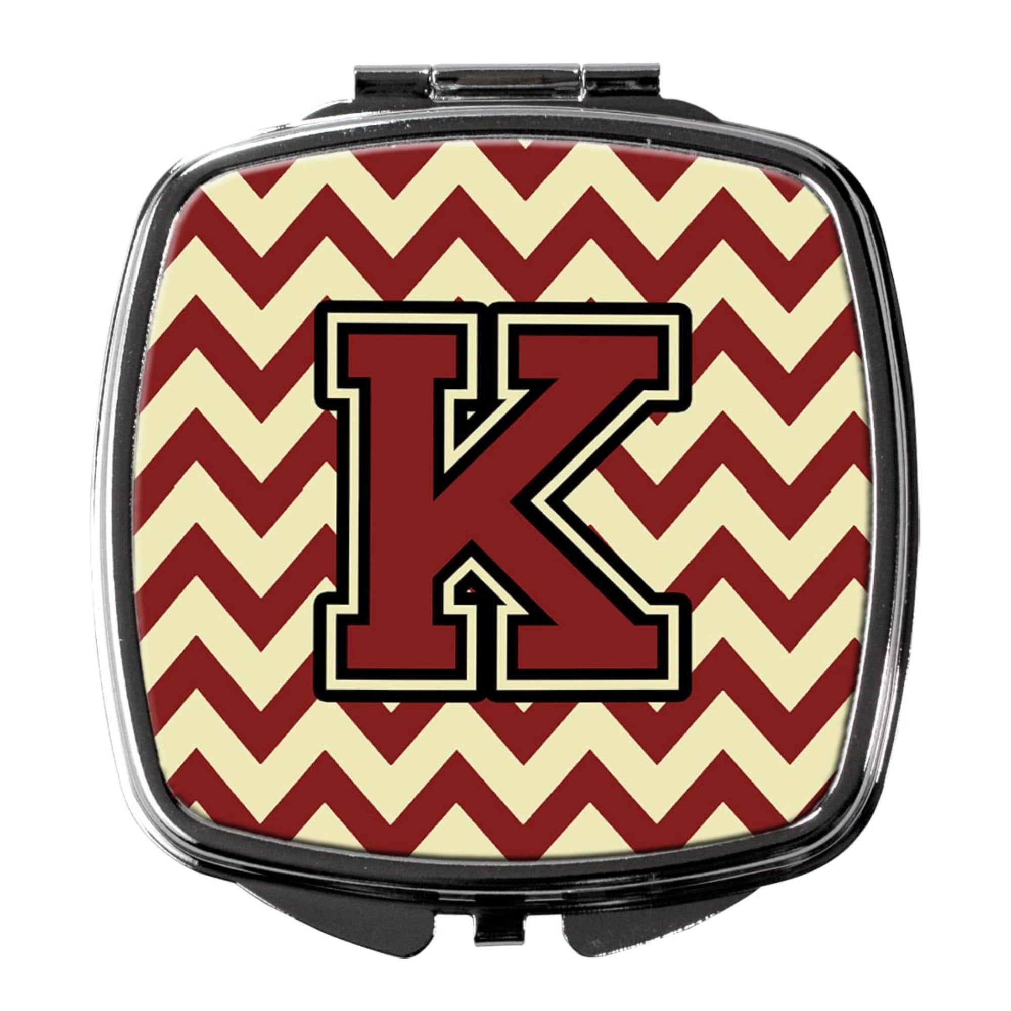 Carolines Treasures CJ1061-KSCM Letter K Chevron Maroon and Gold Compact Mirror Decorative Travel Makeup Mirror for Women Girls Gifts Pocket Makeup Mirror Folding Handheld