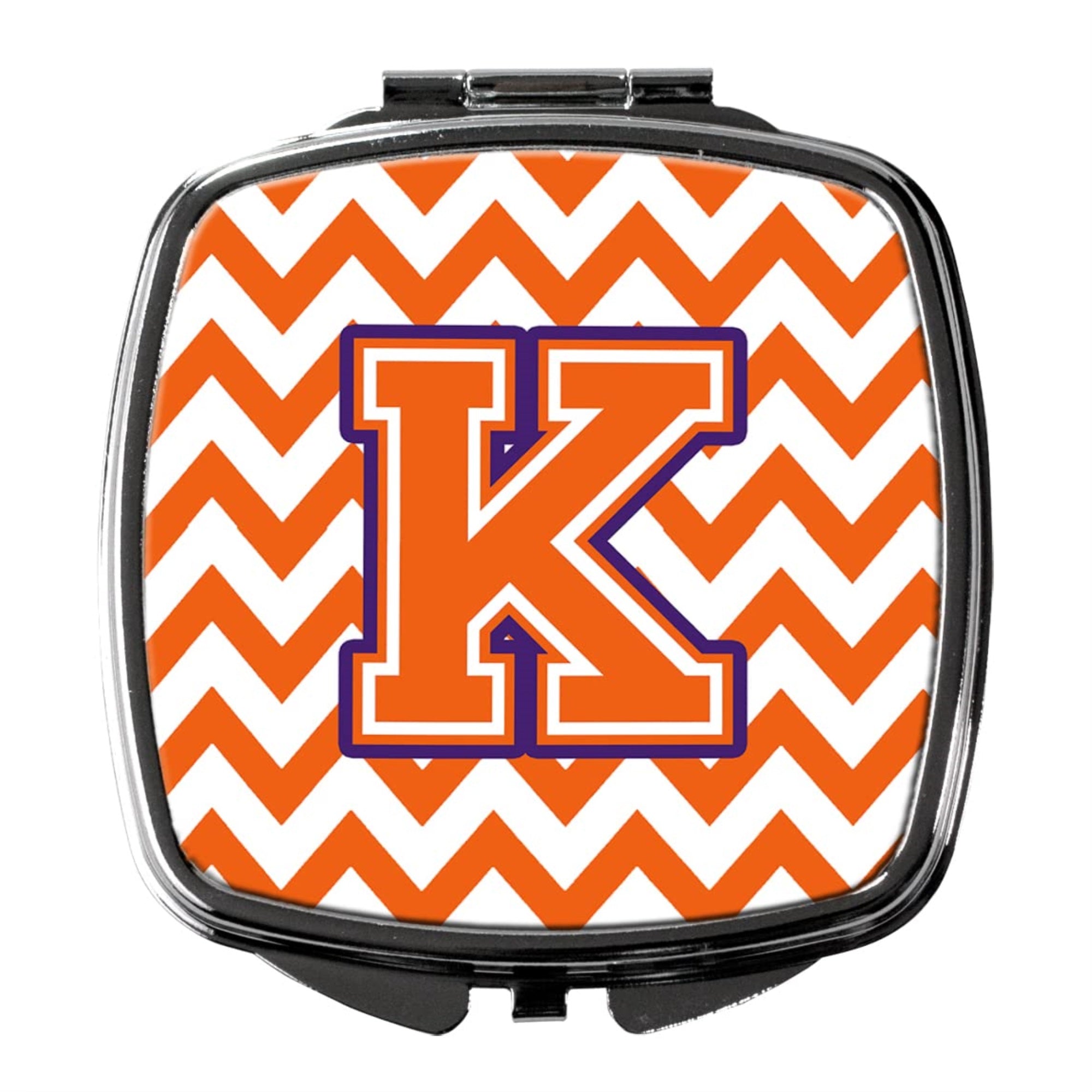 Carolines Treasures CJ1062-KSCM Letter K Chevron Orange and Regalia Compact Mirror Decorative Travel Makeup Mirror for Women Girls Gifts Pocket Makeup Mirror Folding Handheld