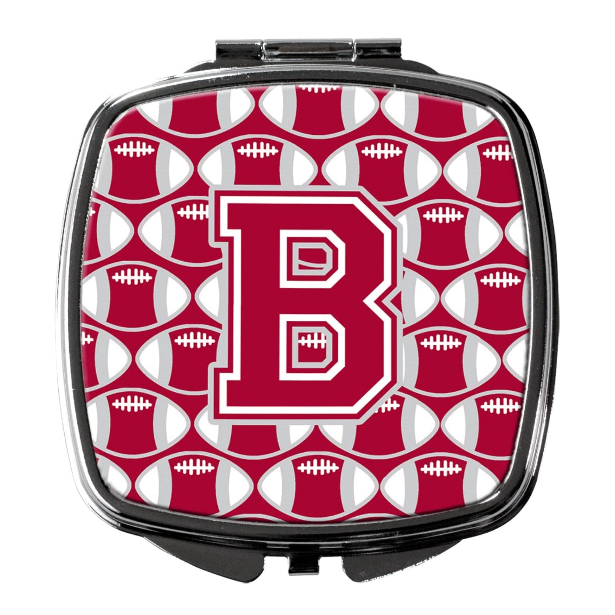 Carolines Treasures CJ1065-BSCM Letter B Football Crimson, grey and white Compact Mirror Decorative Travel Makeup Mirror for Women Girls Gifts Pocket Makeup Mirror Folding Handheld