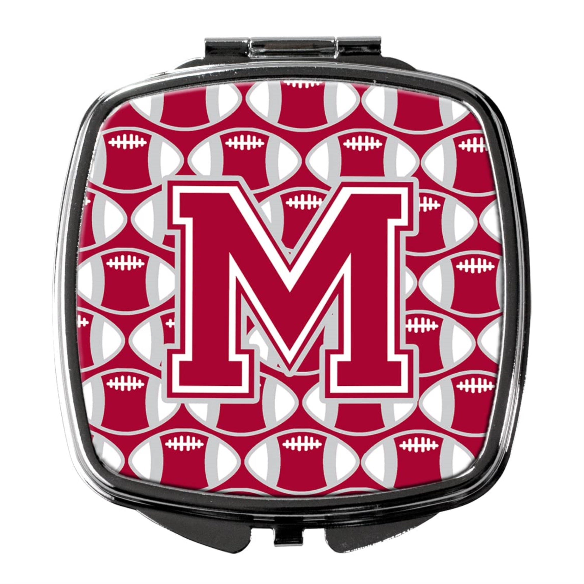 Carolines Treasures CJ1065-MSCM Letter M Football Crimson, grey and white Compact Mirror Decorative Travel Makeup Mirror for Women Girls Gifts Pocket Makeup Mirror Folding Handheld