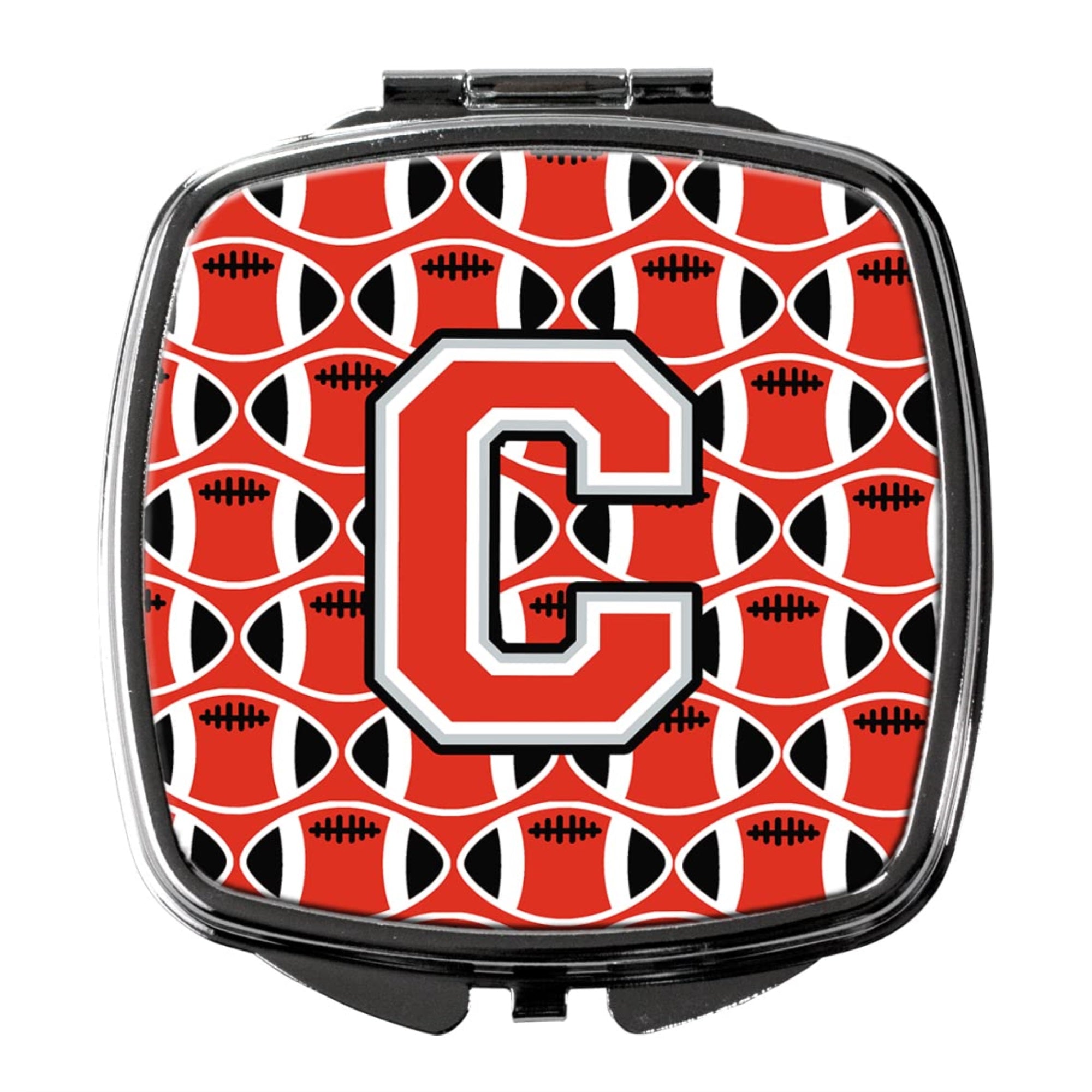 Carolines Treasures CJ1067-CSCM Letter C Football Scarlet and Grey Compact Mirror Decorative Travel Makeup Mirror for Women Girls Gifts Pocket Makeup Mirror Folding Handheld