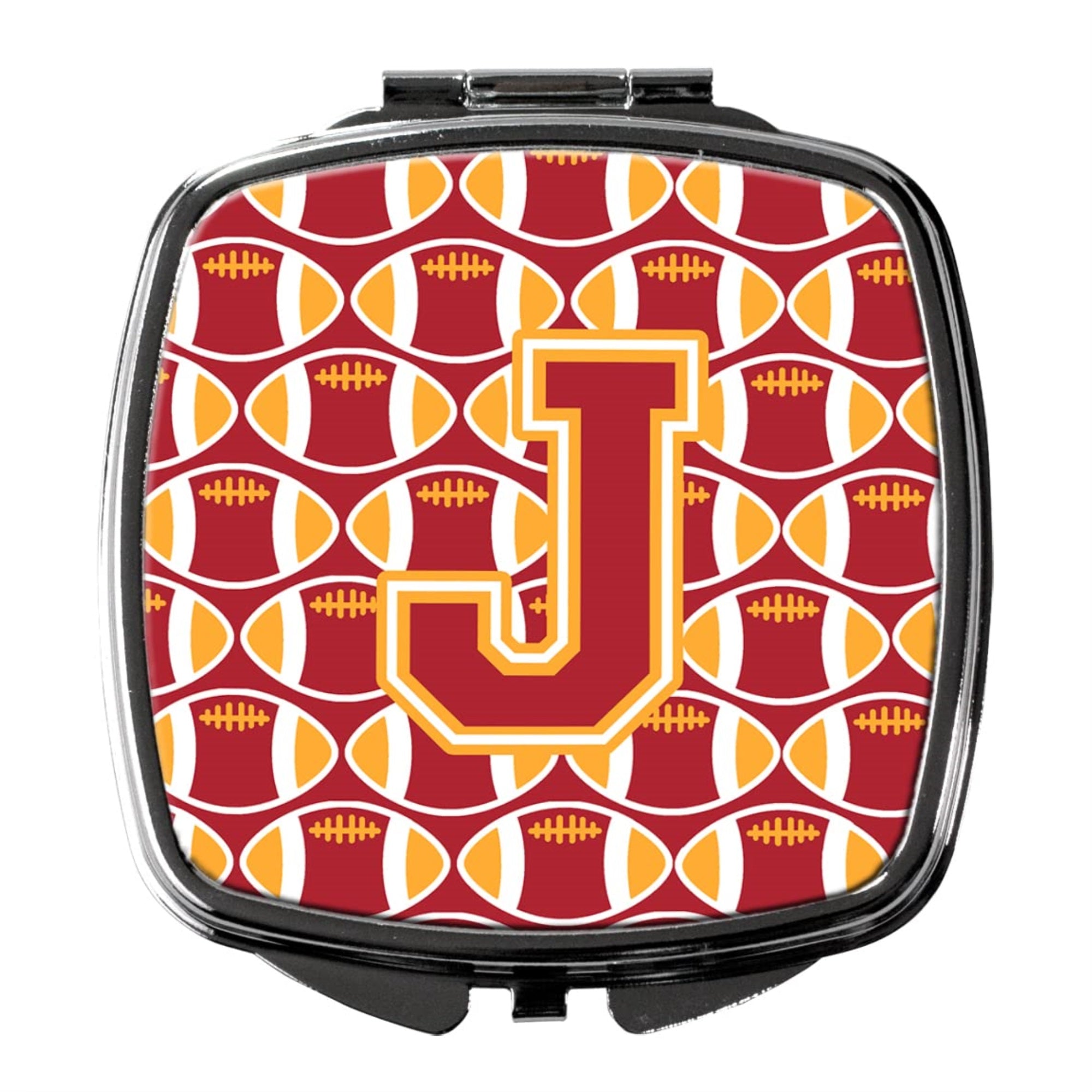 Carolines Treasures CJ1070-JSCM Letter J Football Cardinal and Gold Compact Mirror Decorative Travel Makeup Mirror for Women Girls Gifts Pocket Makeup Mirror Folding Handheld