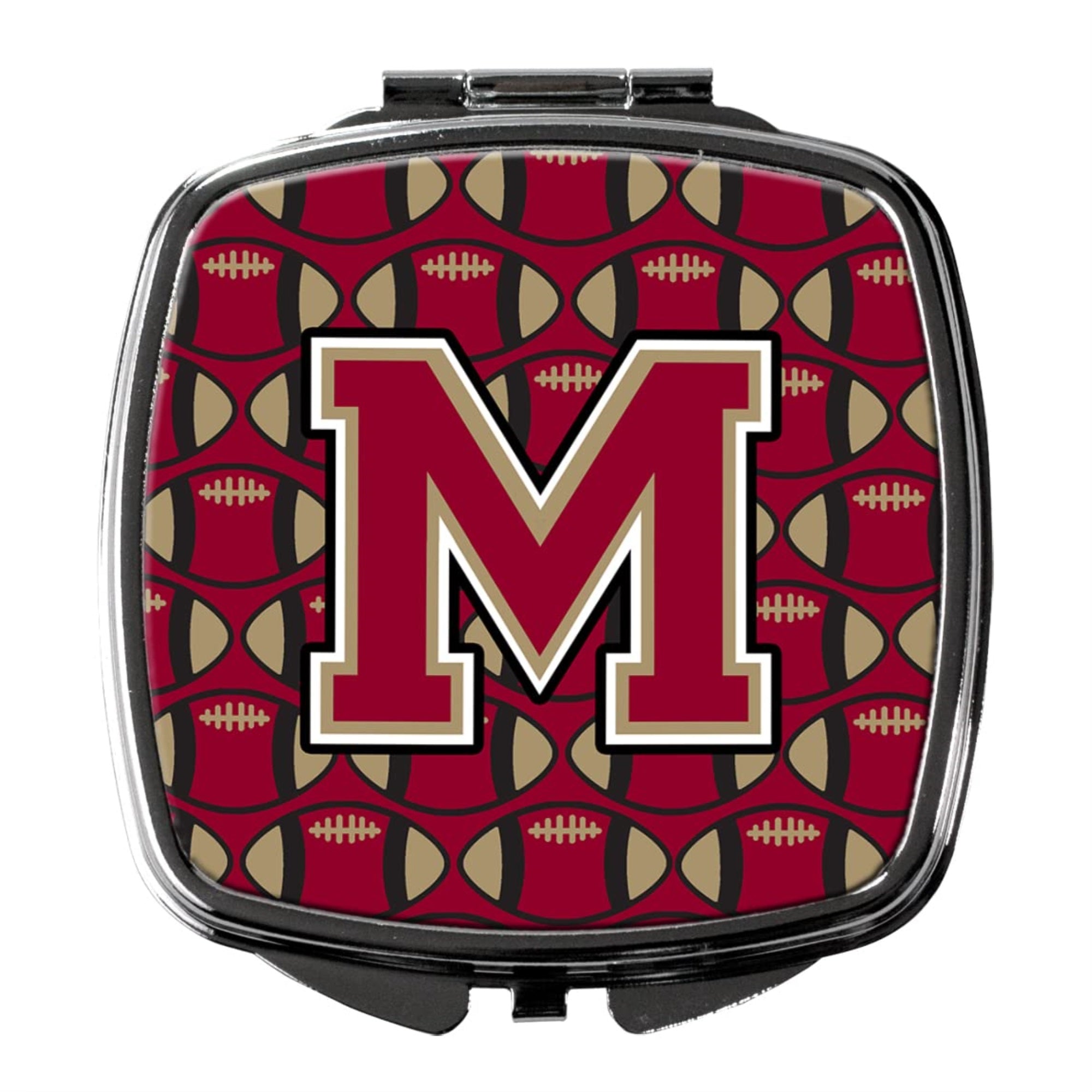 Carolines Treasures CJ1078-MSCM Letter M Football Garnet and Gold Compact Mirror Decorative Travel Makeup Mirror for Women Girls Gifts Pocket Makeup Mirror Folding Handheld