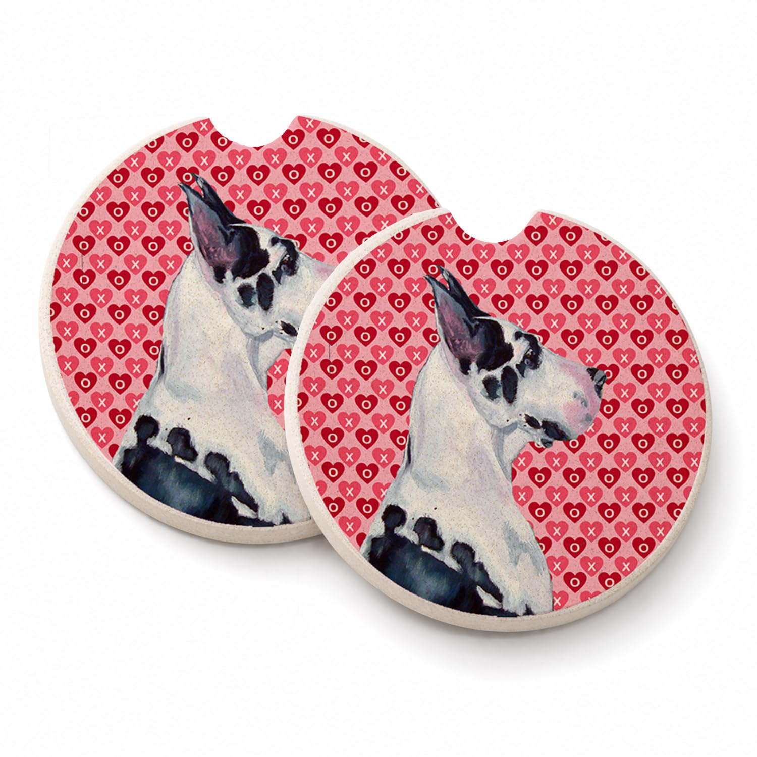 Carolines Treasures LH9146CARC Great Dane Hearts Love and Valentines Day Portrait Set of 2 Cup Holder Car Coasters Absorbent Sandstone Coasters for Car Cup Holders Gifts for Men or Women, Large, Mul