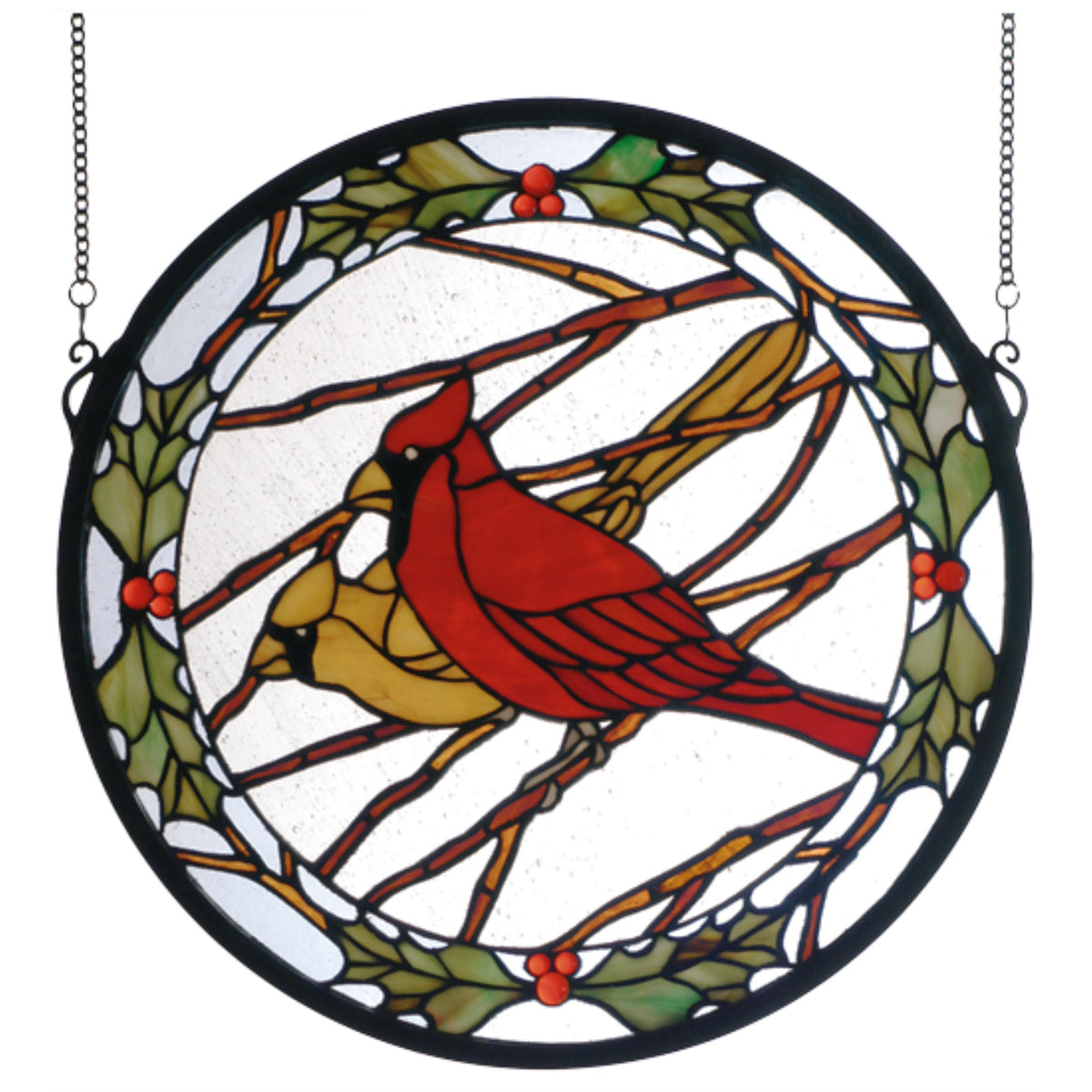 15'W X 15'H Cardinals & Holly Stained Glass Window