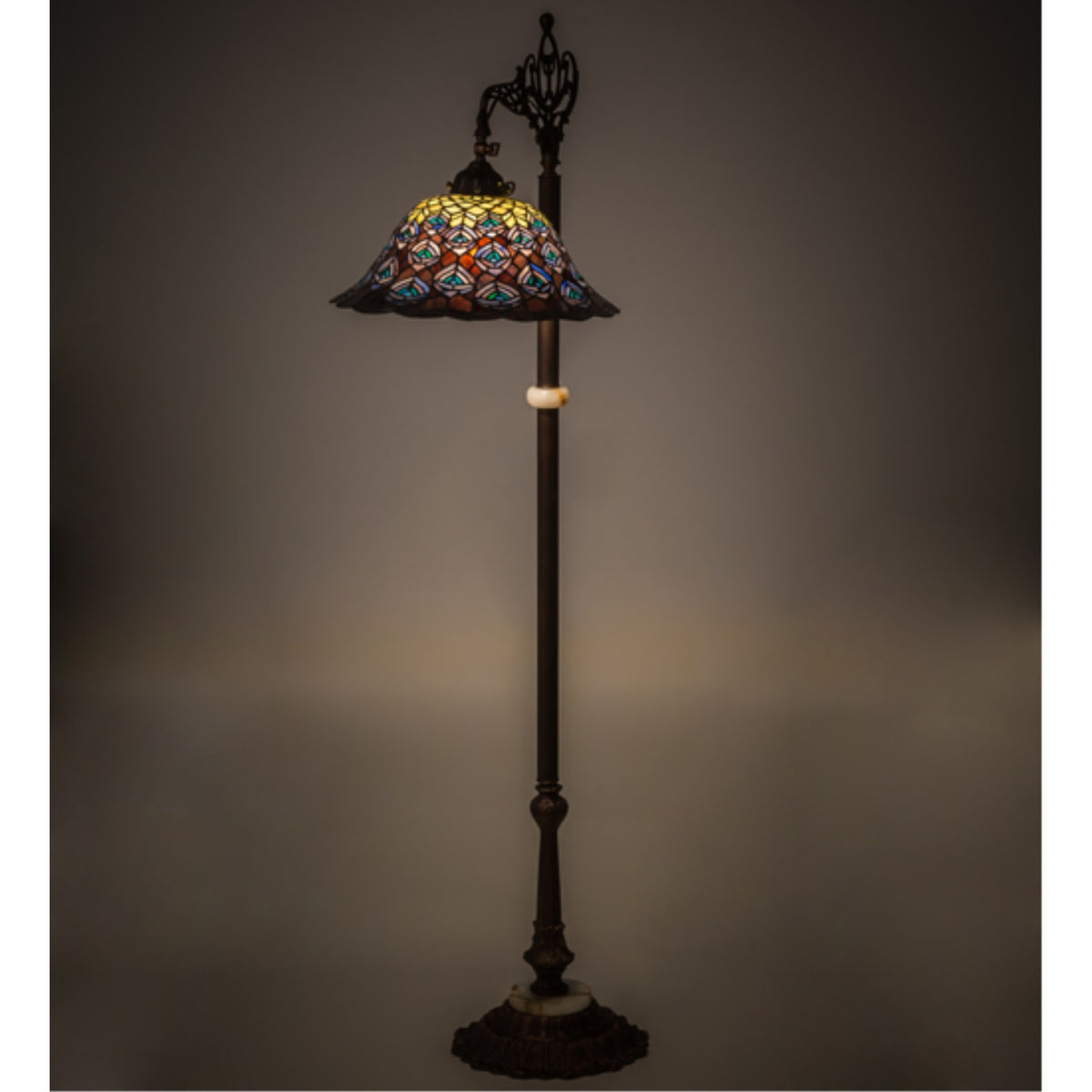 61'H Tiffany Peacock Feather Bridge Arm Floor Lamp
