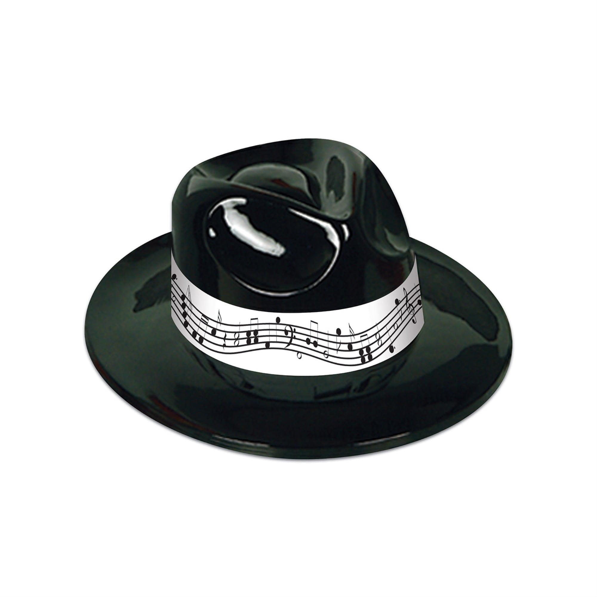 Black Plastic Fedora W/Music Band, (Pack Of 25)