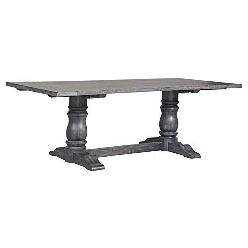 Yardlio Dining Table - Rustic Elegance with Weathered Gray Finish | Rectangular Trestle Table with Double Pedestal | Linen Upholstered Chairs | Perfect Addition to Any Dining Area