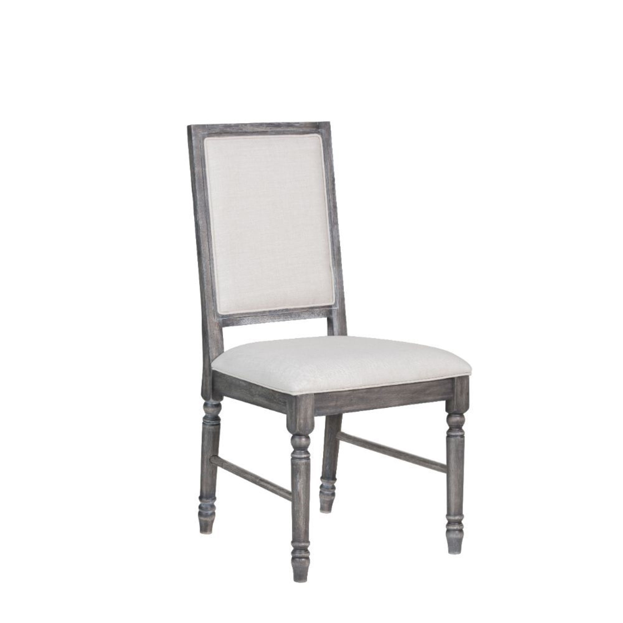 Yadlio Side Chair (Set of 2) - Cream Linen & Weathered Gray, Padded Seat & Back Cushion, Wooden Trim, Matching Server