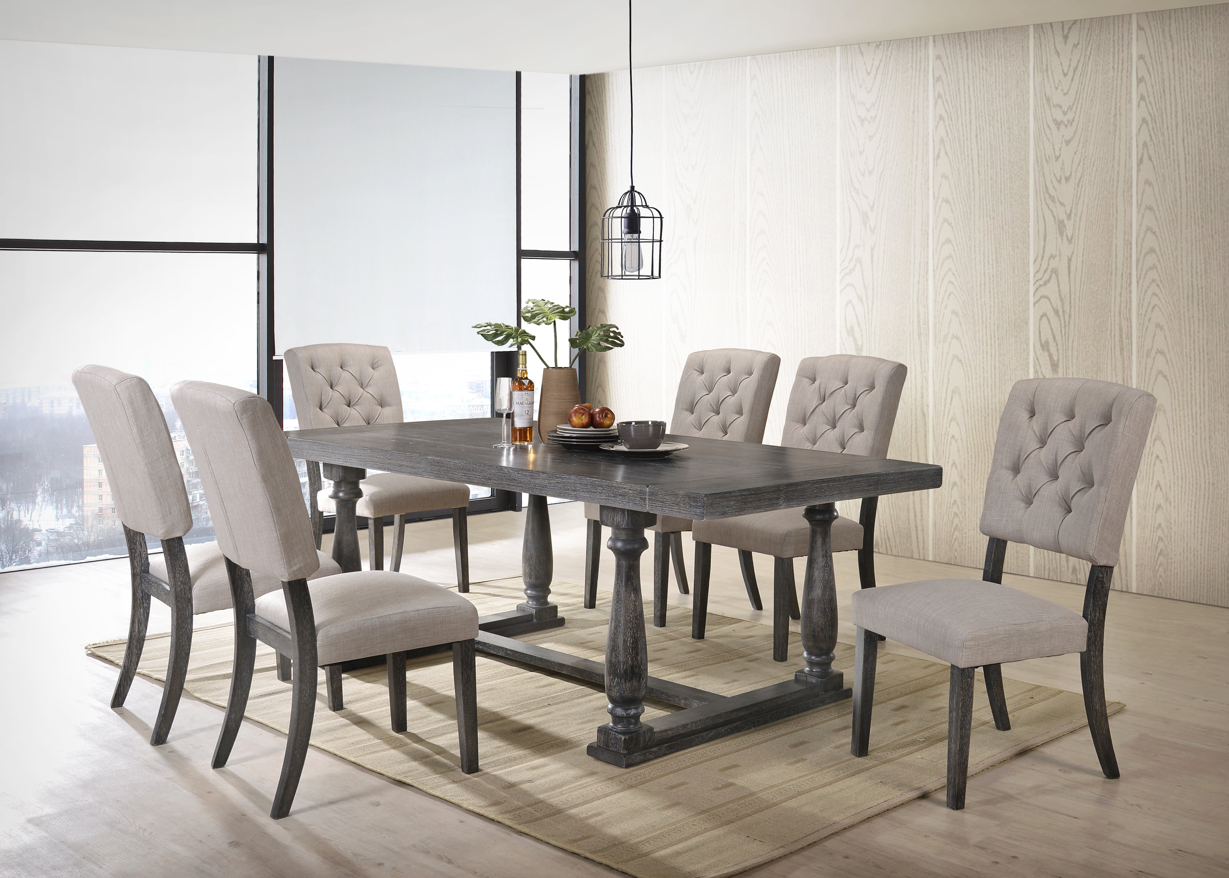 Yardlio Dining Table - Weathered Gray Oak Malaysia | Rectangular Trestle Table | Wooden Top & Base | Bernard Collection
