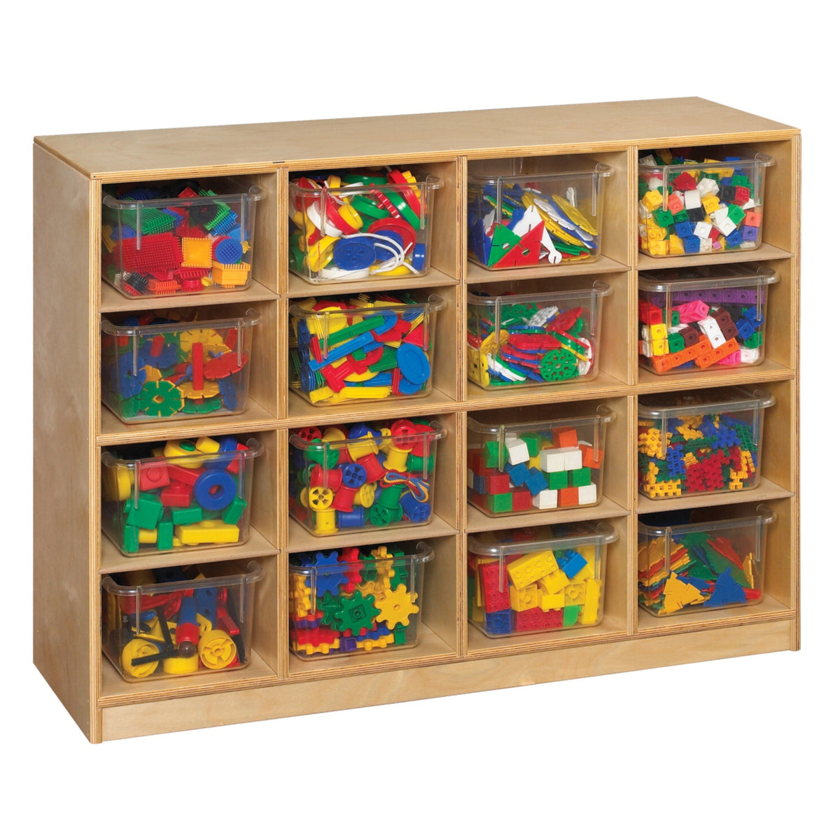 Childcraft Cubby Unit, 16 Clear Trays, 38-3/8 X 13 X 30 Inches