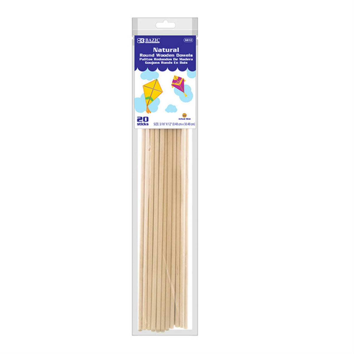 Bazic 3/16' X 12' Round Natural Wooden Dowel (20/Bag)