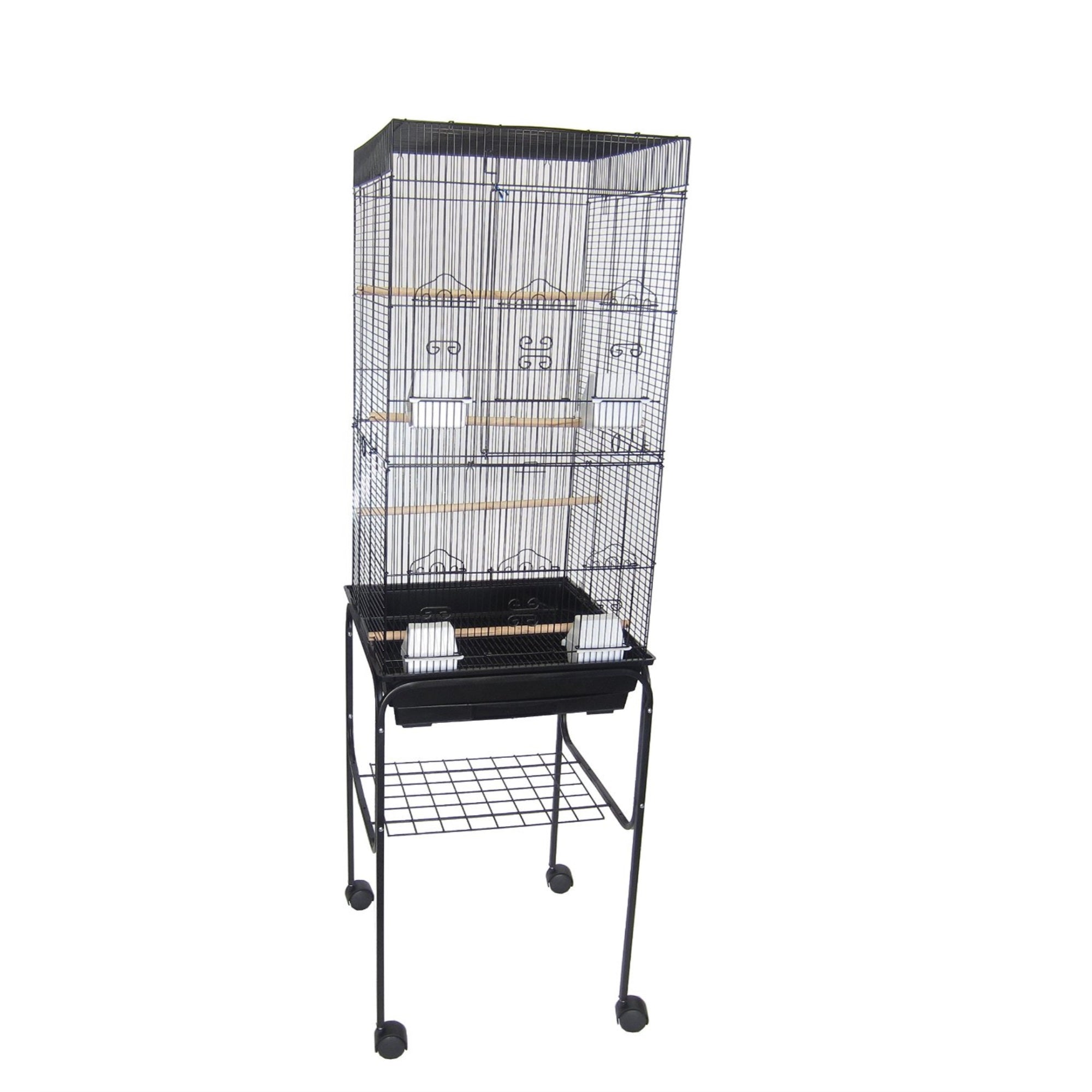 6804 3/8' Bar Spacing Tall Flat Top Small Bird Cage With Stand - 18'X14' In Black
