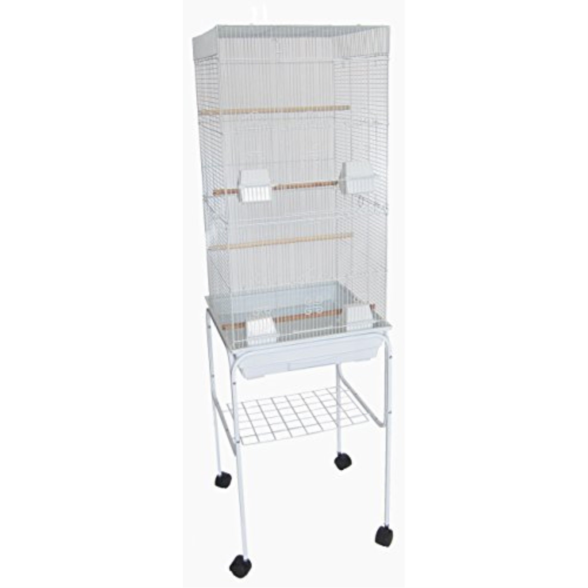6804 3/8' Bar Spacing Tall Flat Top Small Bird Cage With Stand - 18'X14' In White