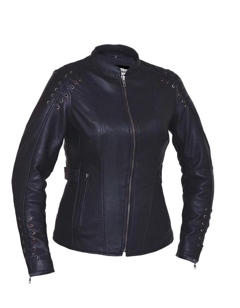 Ladies Derringer Lambskin Leather Jacket,Black,Size - 2XL