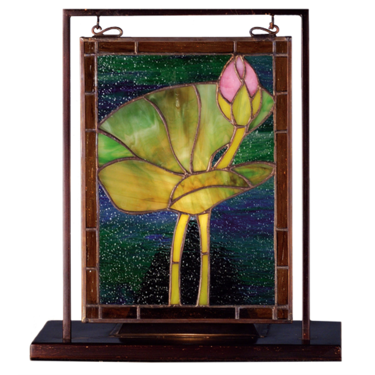 9.5'W X 10.5'H Tiffany Pond Lily Lighted Mini Tabletop Window